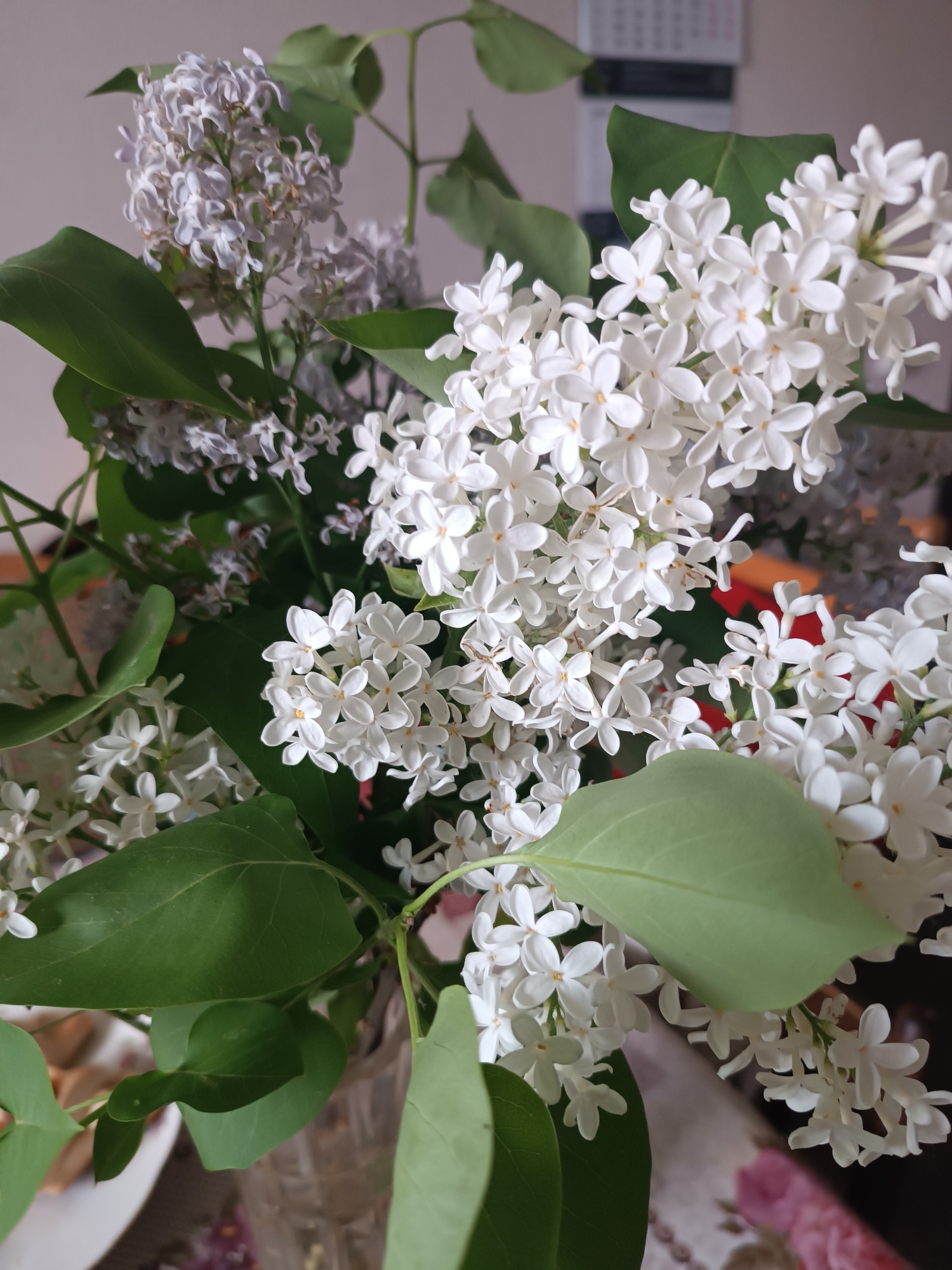 Floral arrangements featuring lilacs and orchids captured in indoor setting