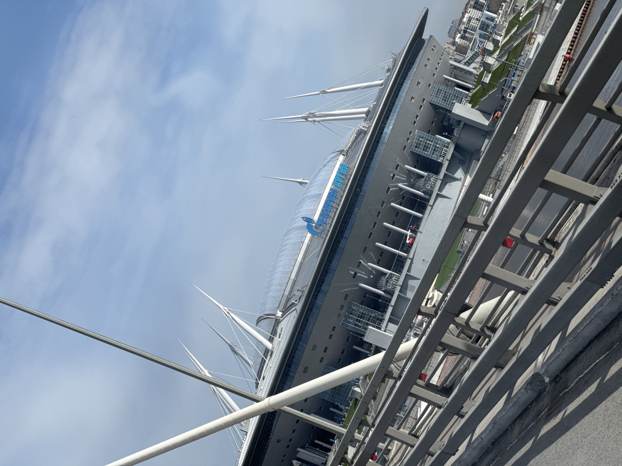 Modern stadium and bridge photographed in Saint Petersburg
