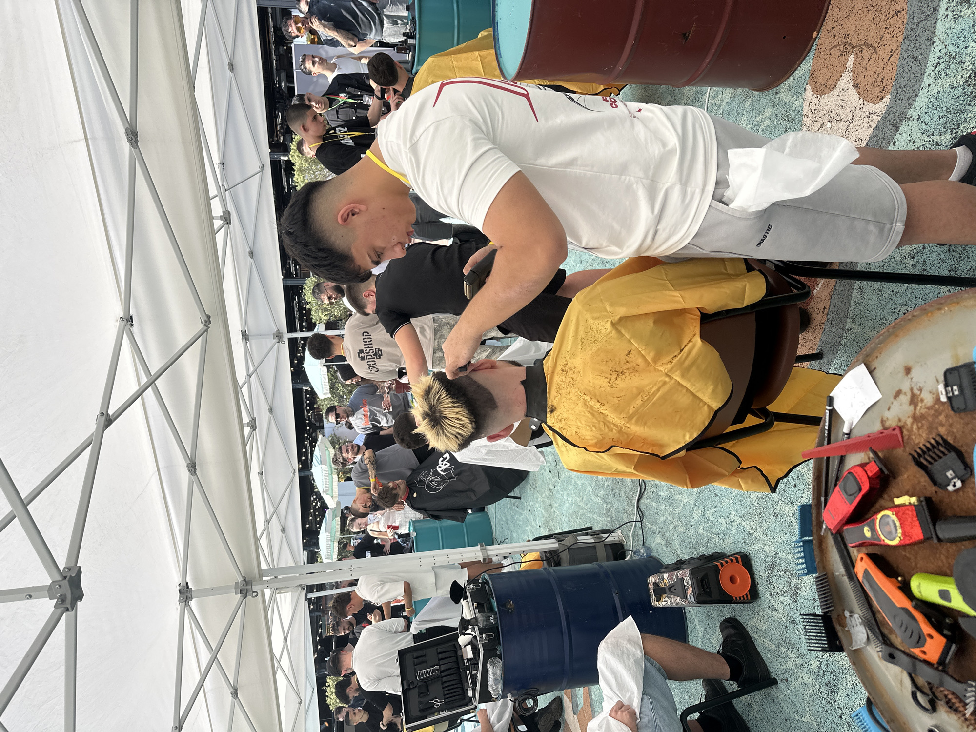 Outdoor barbering event draws crowds in Sofia, Bulgaria