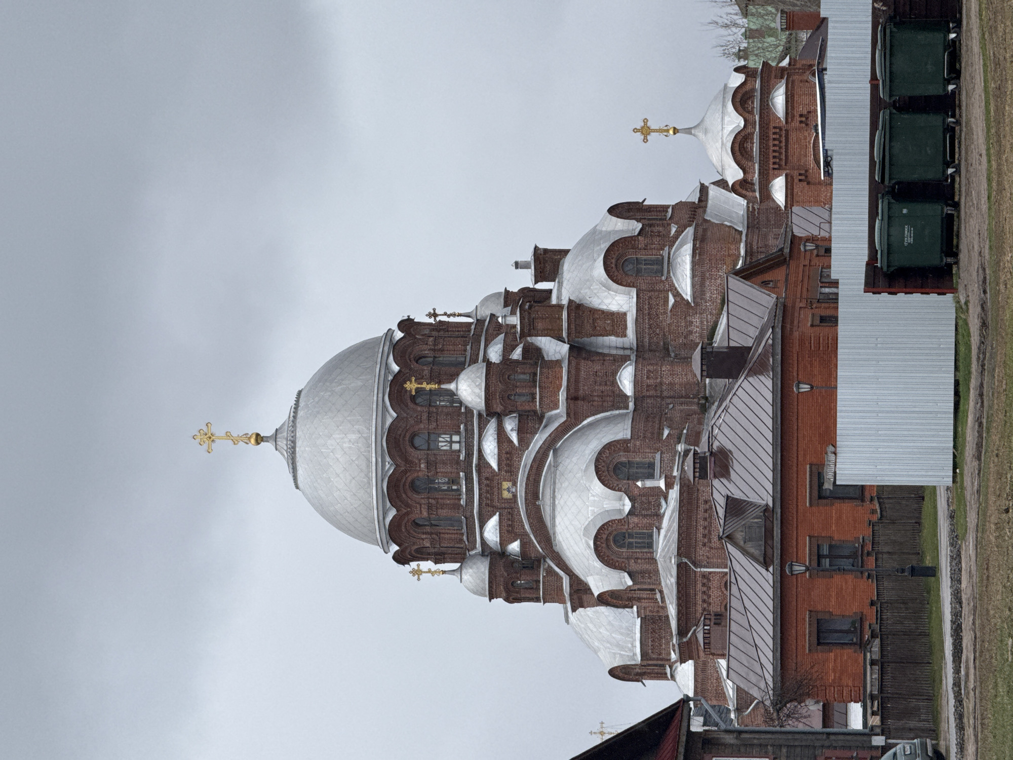 Russian cathedral with silver domes photographed in Sviyazhsk