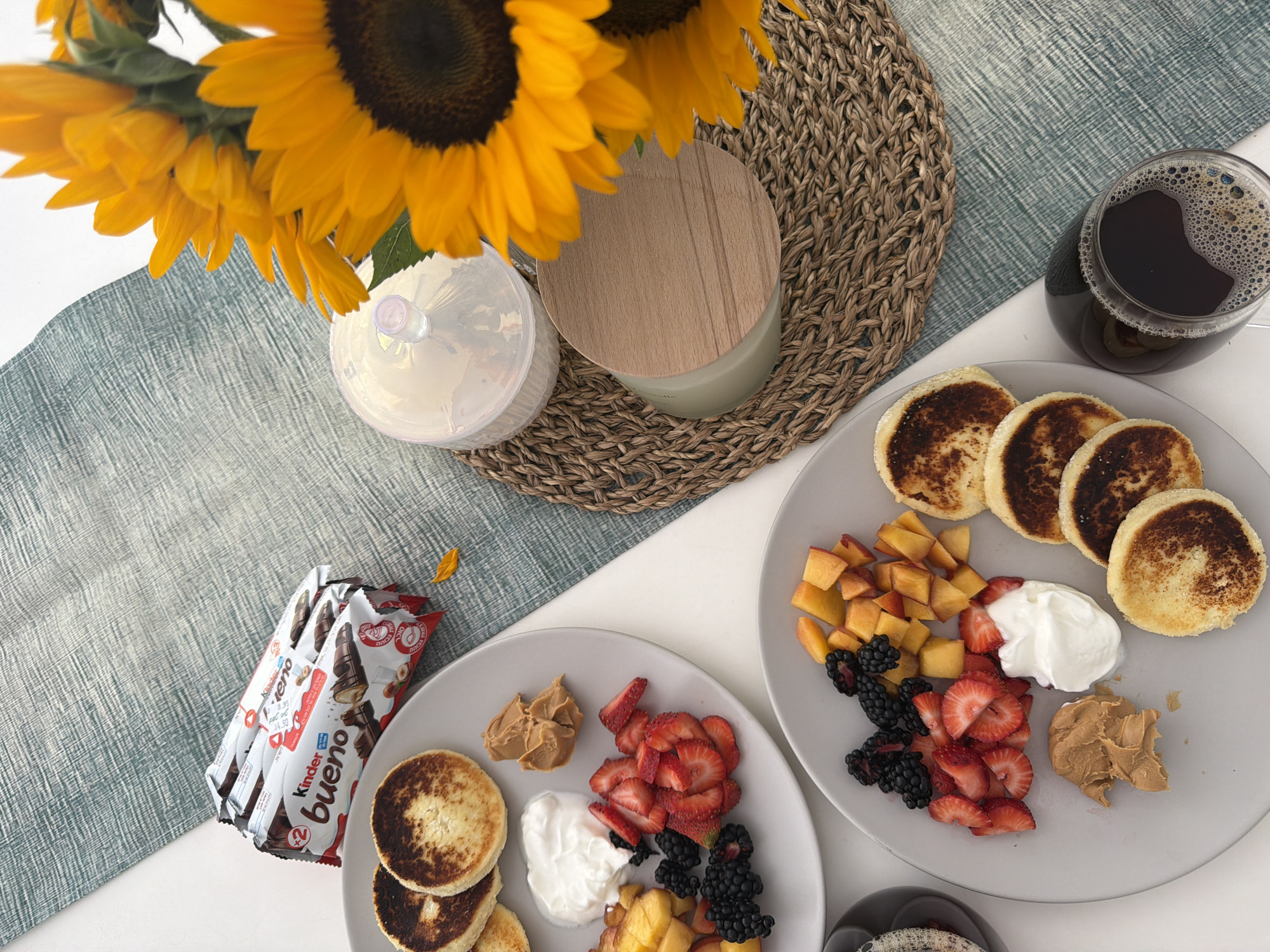 Morning breakfast scene with sunflowers observed in Bat Yam