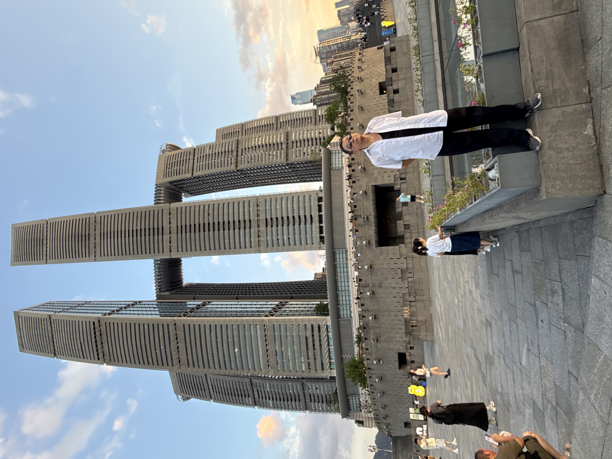 Chongqing riverfront and Raffles City on a summer afternoon