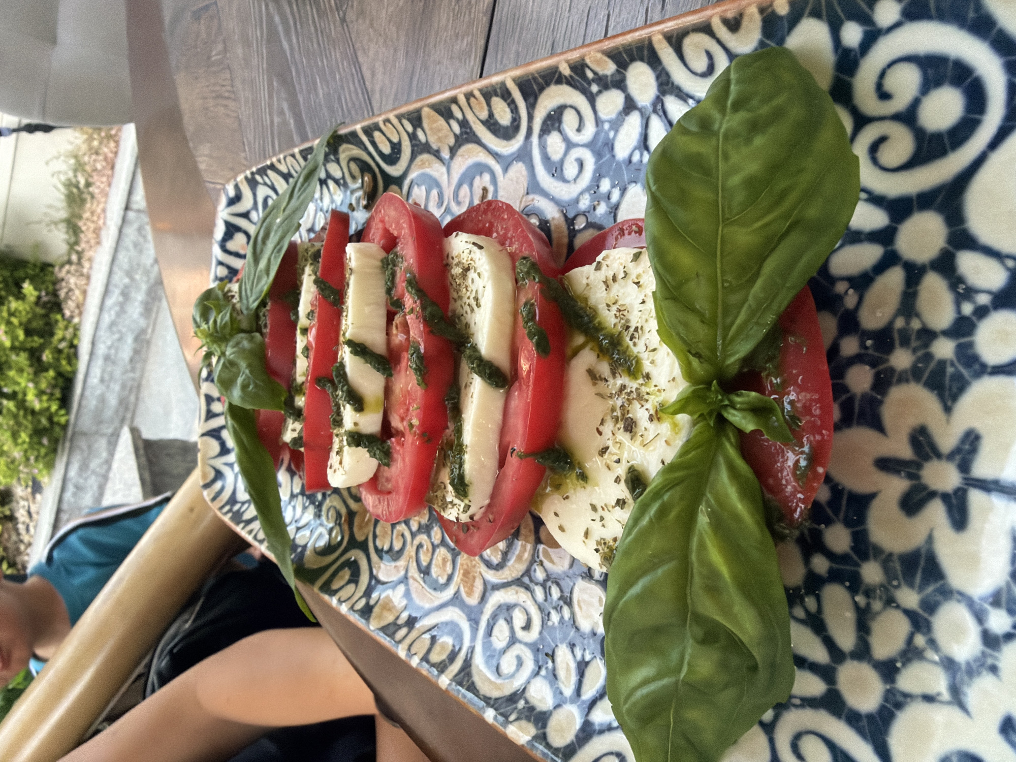 Caprese and white wine at a Burgas restaurant
