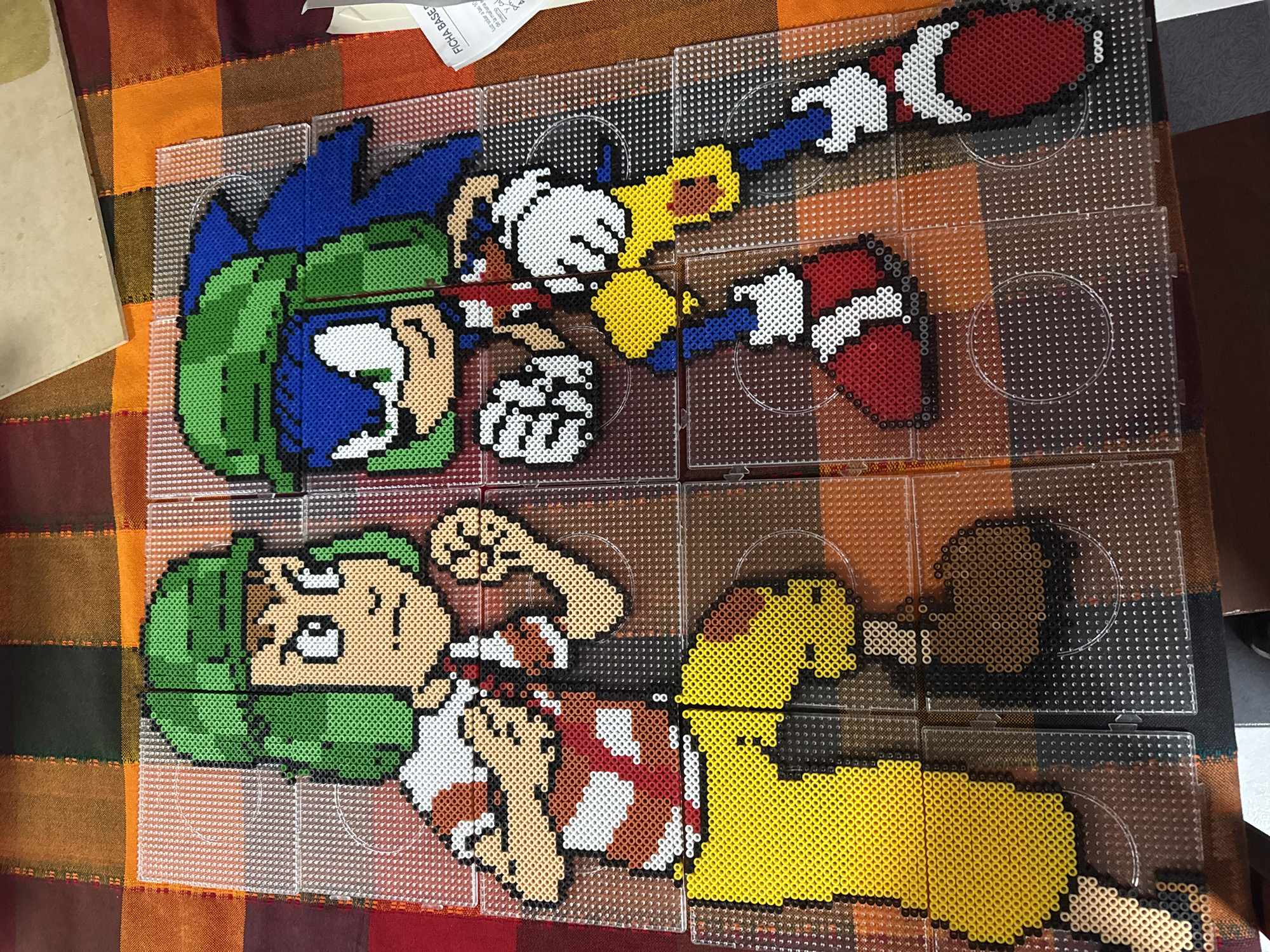 Sonic the Hedgehog Perler bead art crafted in Puebla