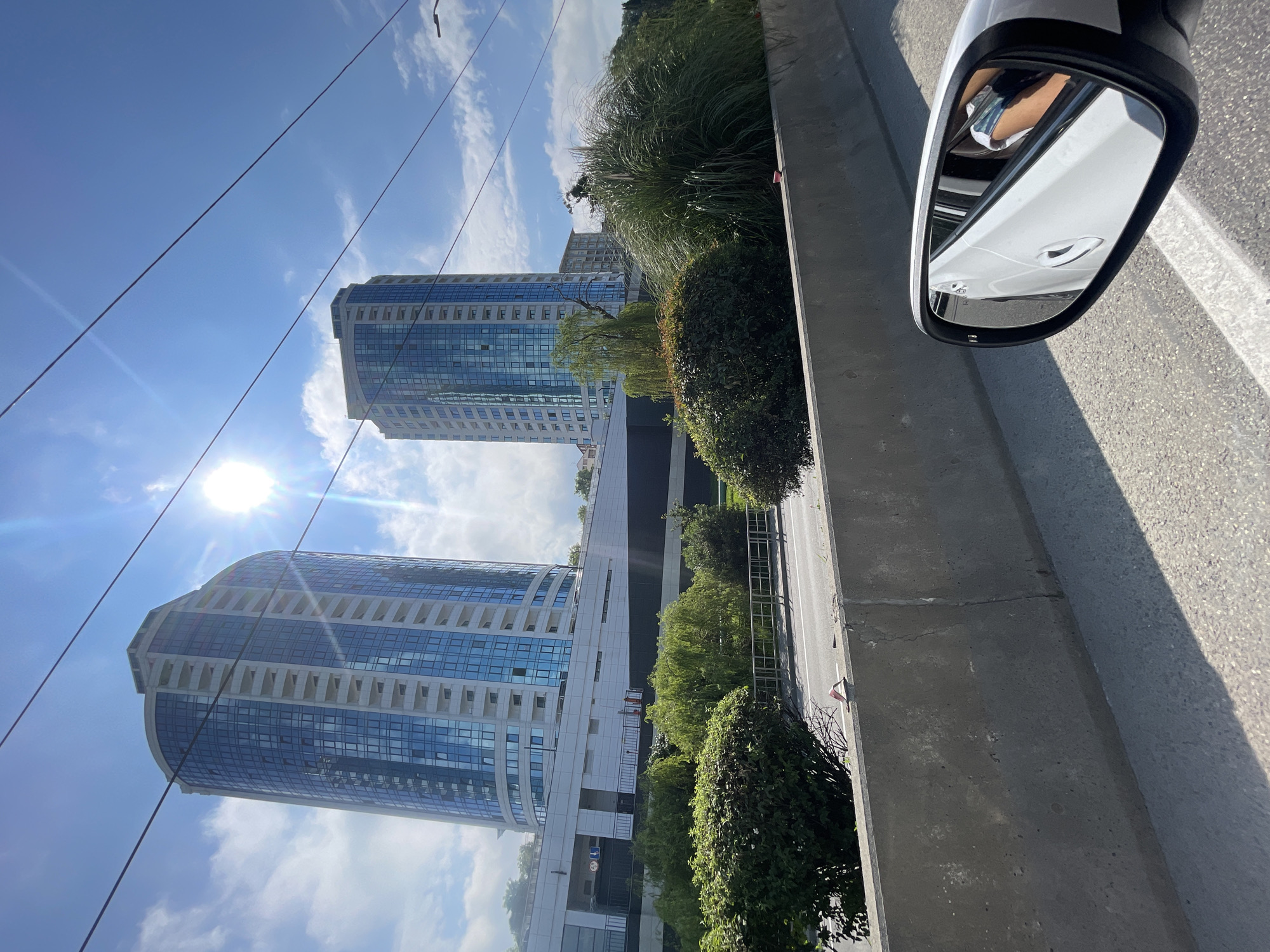 Morning views of residential buildings, supermarket in Sochi
