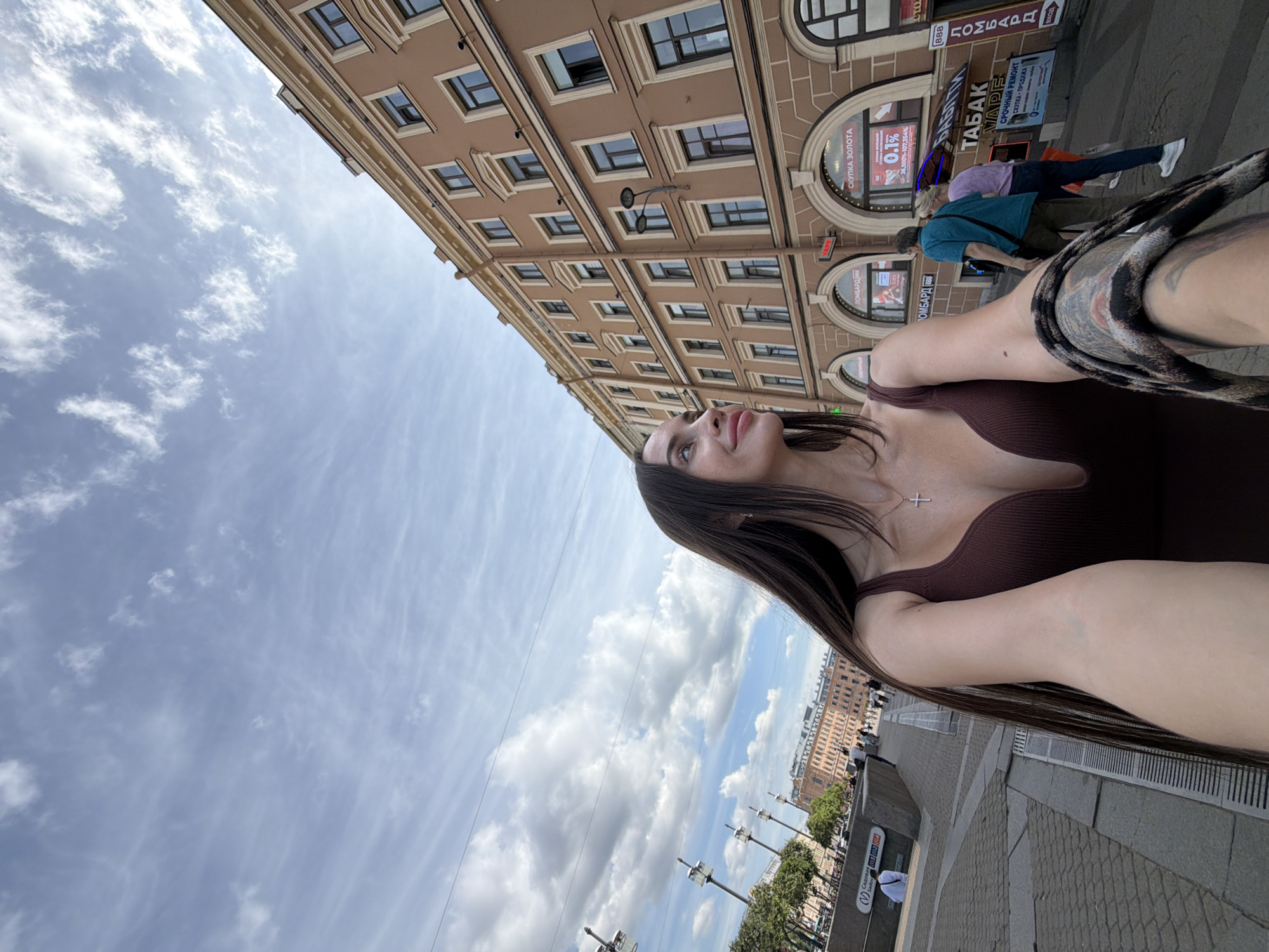 Sunny morning street scene in central Saint Petersburg