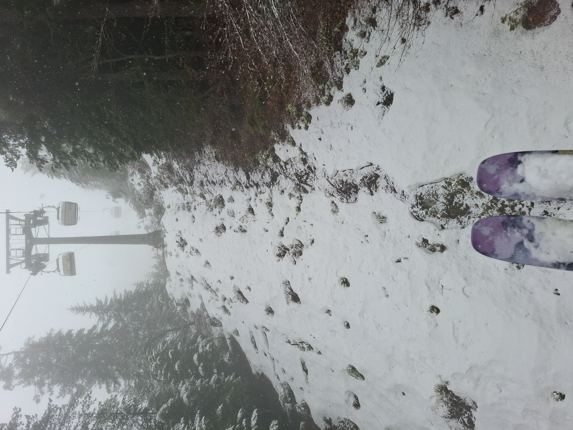 Snowy ski conditions documented at Bansko resort during snowfall