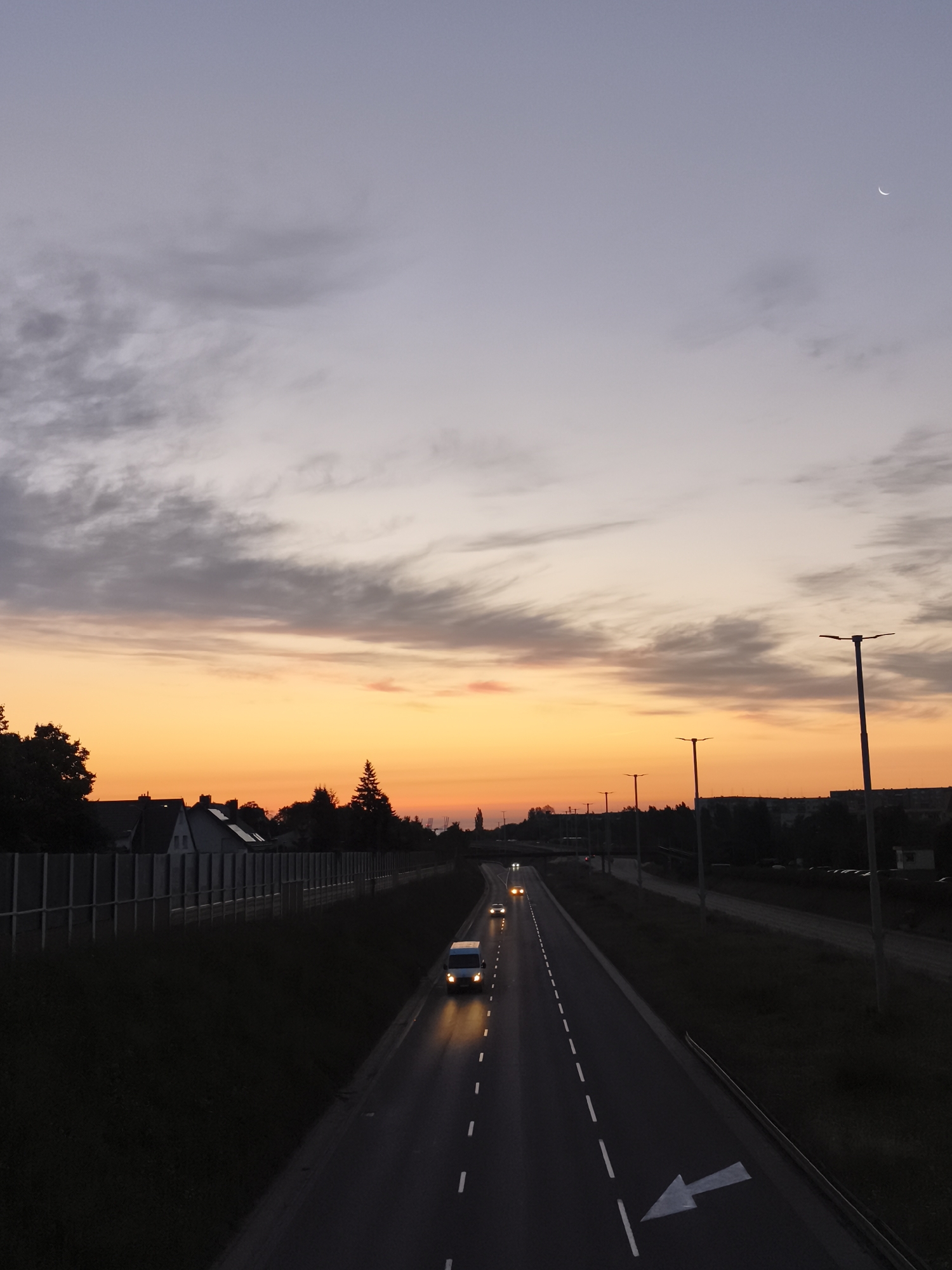 Gdańsk highway at twilight, summer evening sky