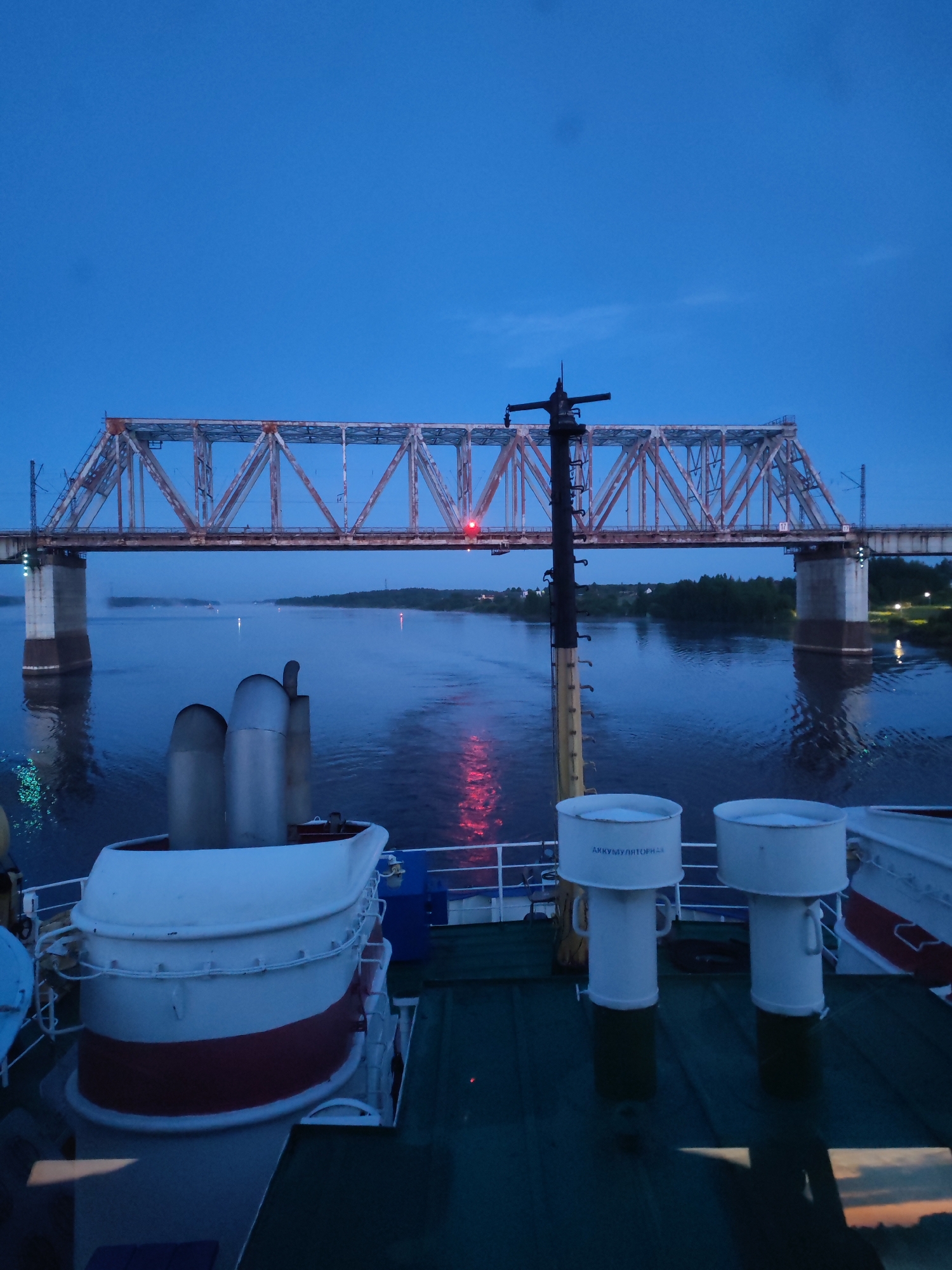 Railway bridge documented at dusk near Tarkanovo, Russia