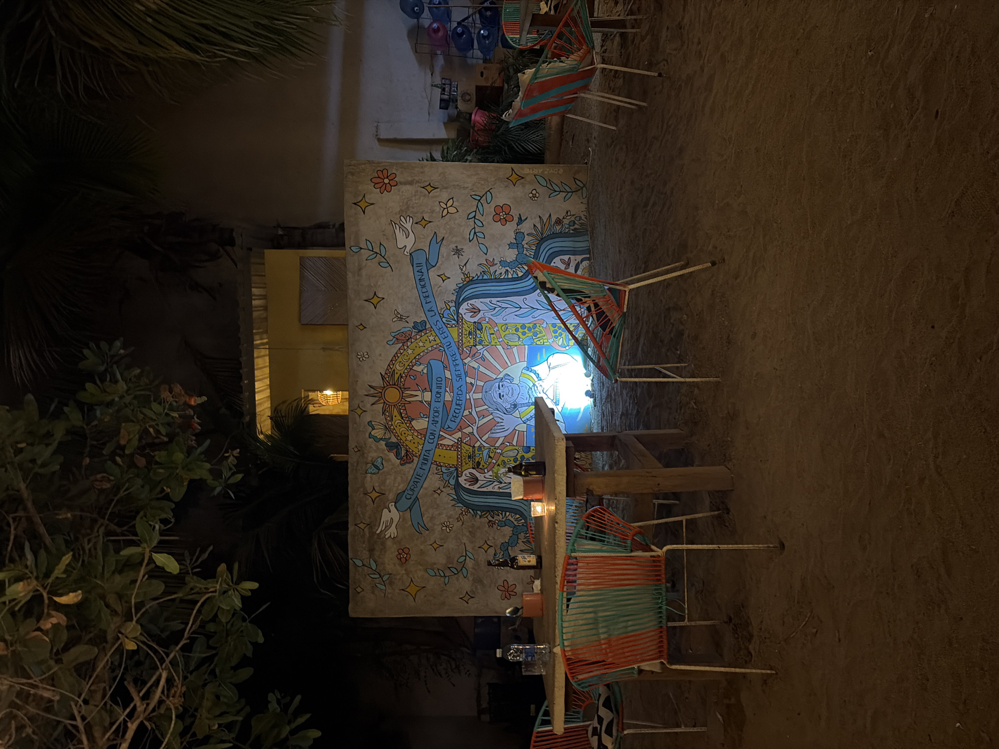 Late night scene at outdoor bar in Brisas de Zicatela
