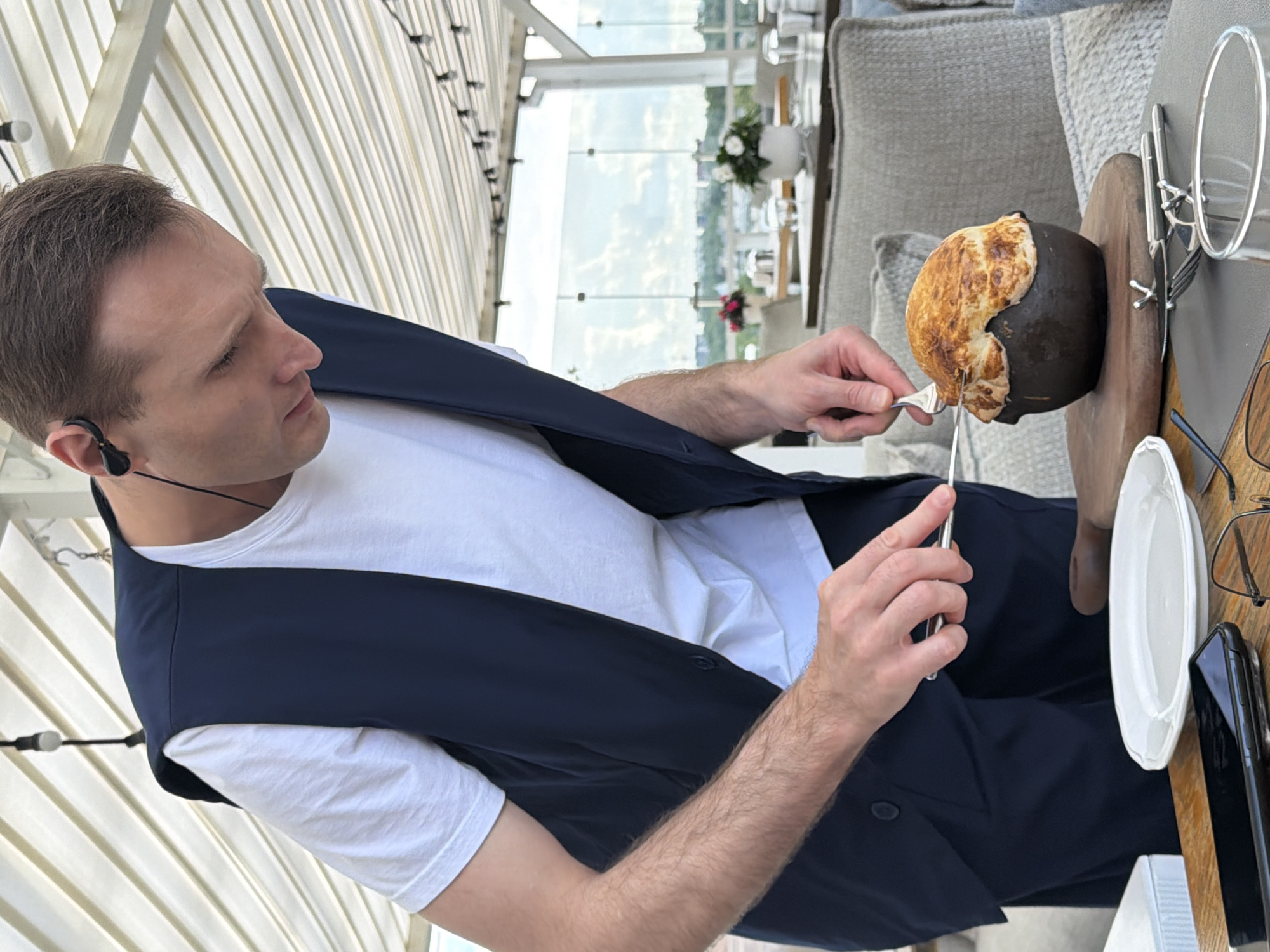 Rooftop brunch in Saint Petersburg, sunny morning spread