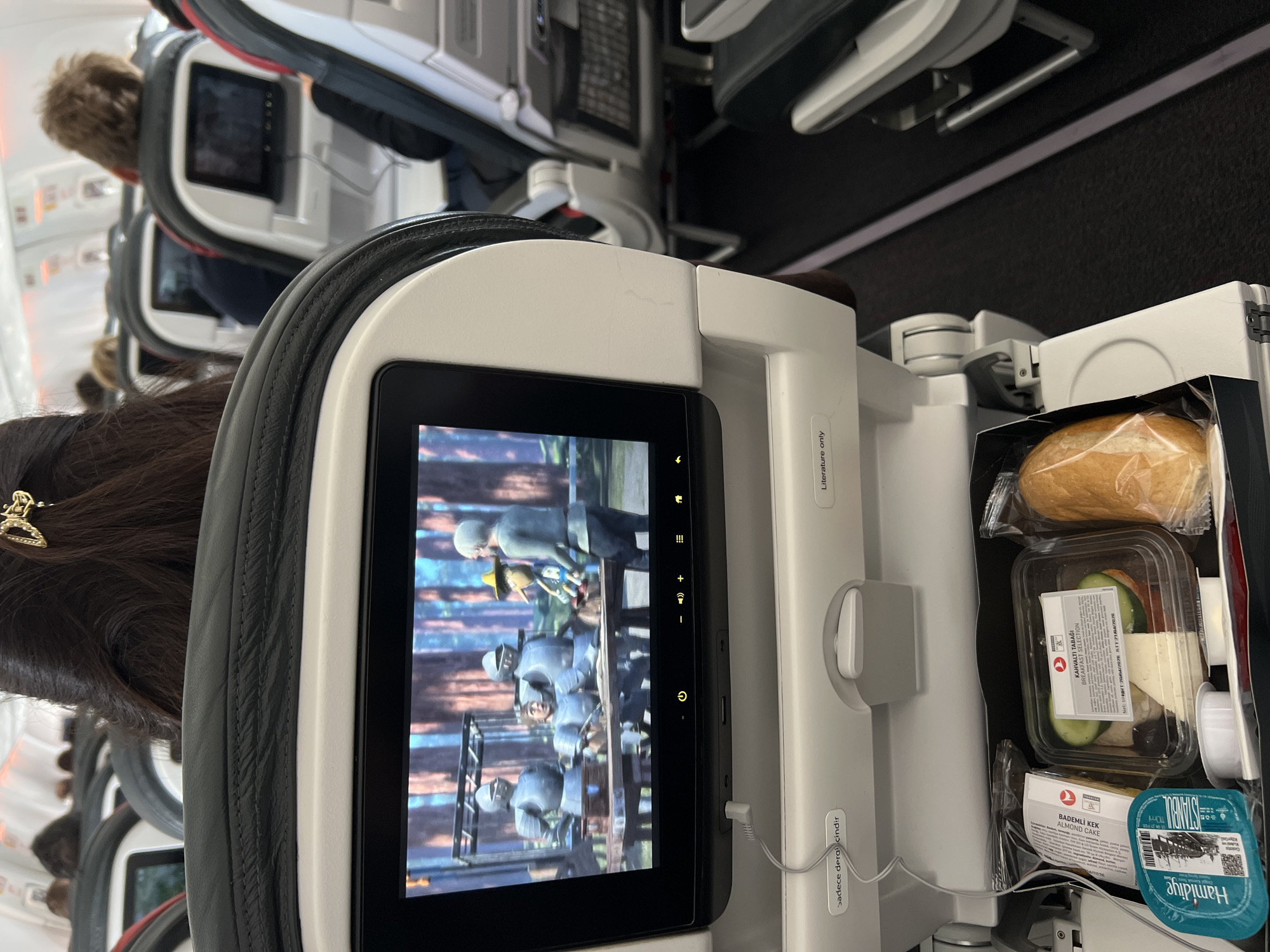 Passenger captures airplane cabin view during flight over Turkey