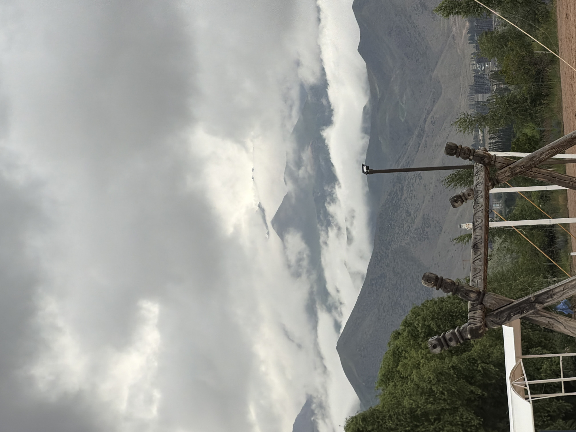 Overcast day at a lakeside resort town in Kyrgyzstan