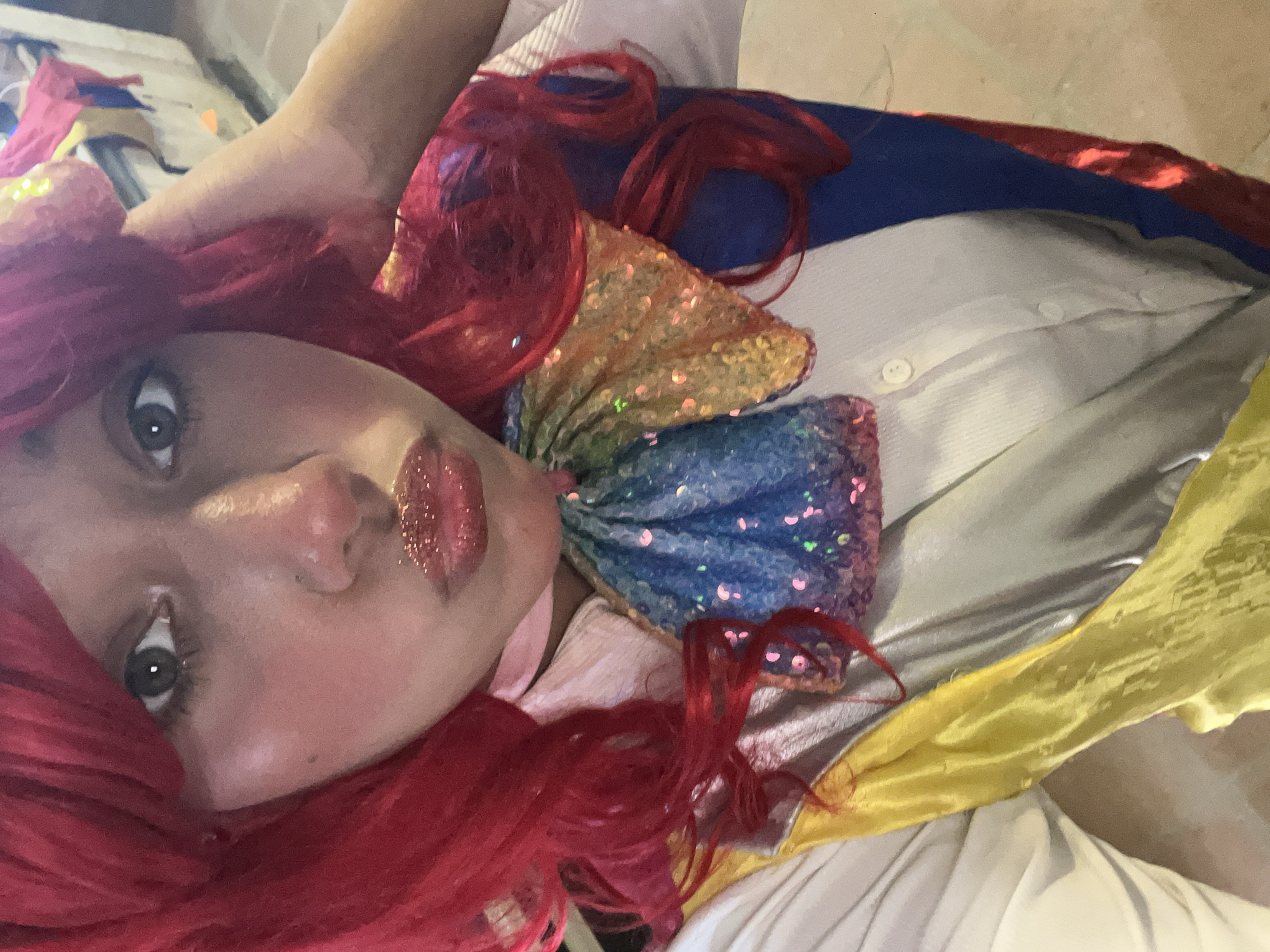 Costume performers prepare backstage in Porlamar, Venezuela dressing rooms
