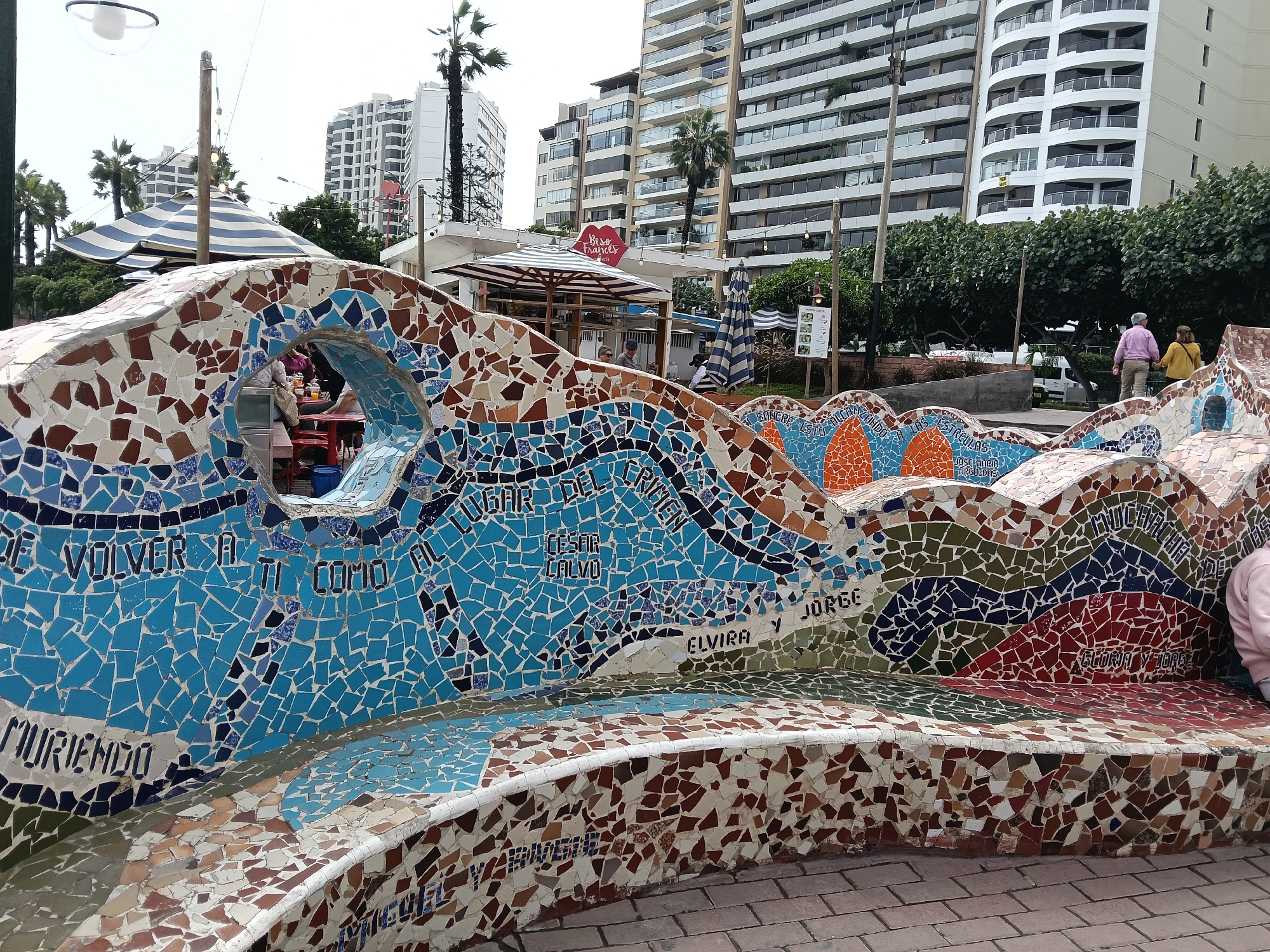 Mosaic bench documented in Miraflores park, Peru