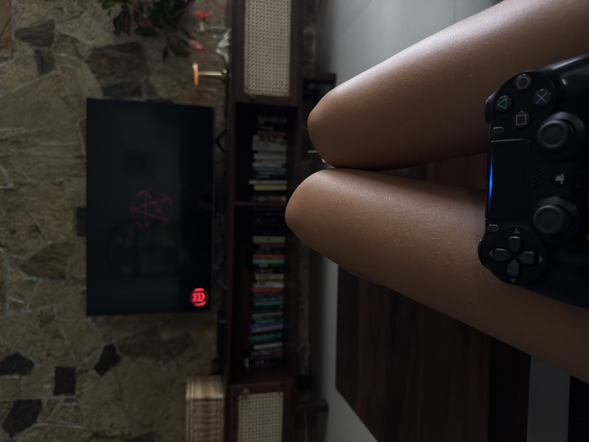 Cloudy full moon night on a Sri Lankan beach, gaming indoors