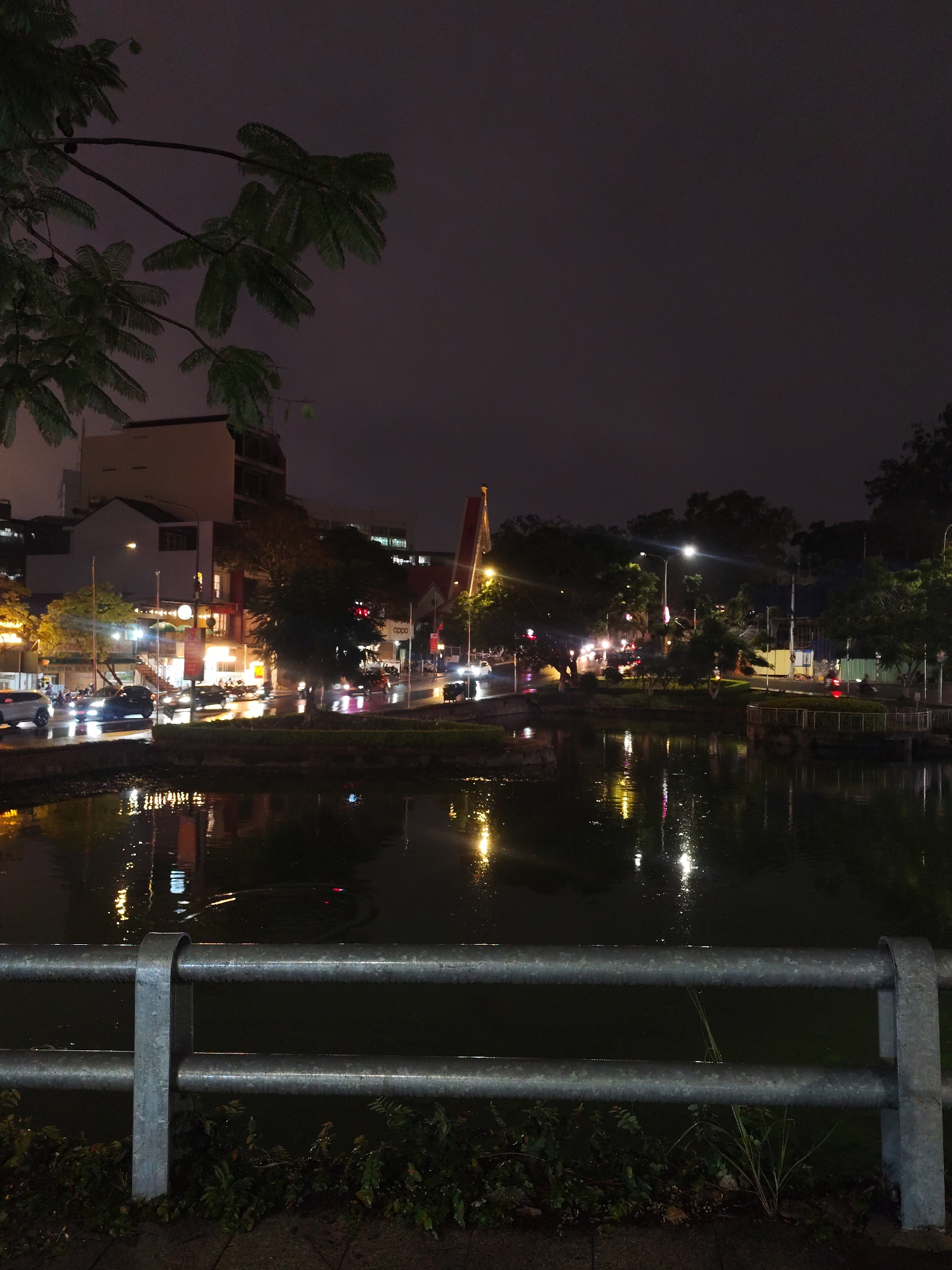 Rainy night on Da Lat's lakeside street near the Palace Hotel