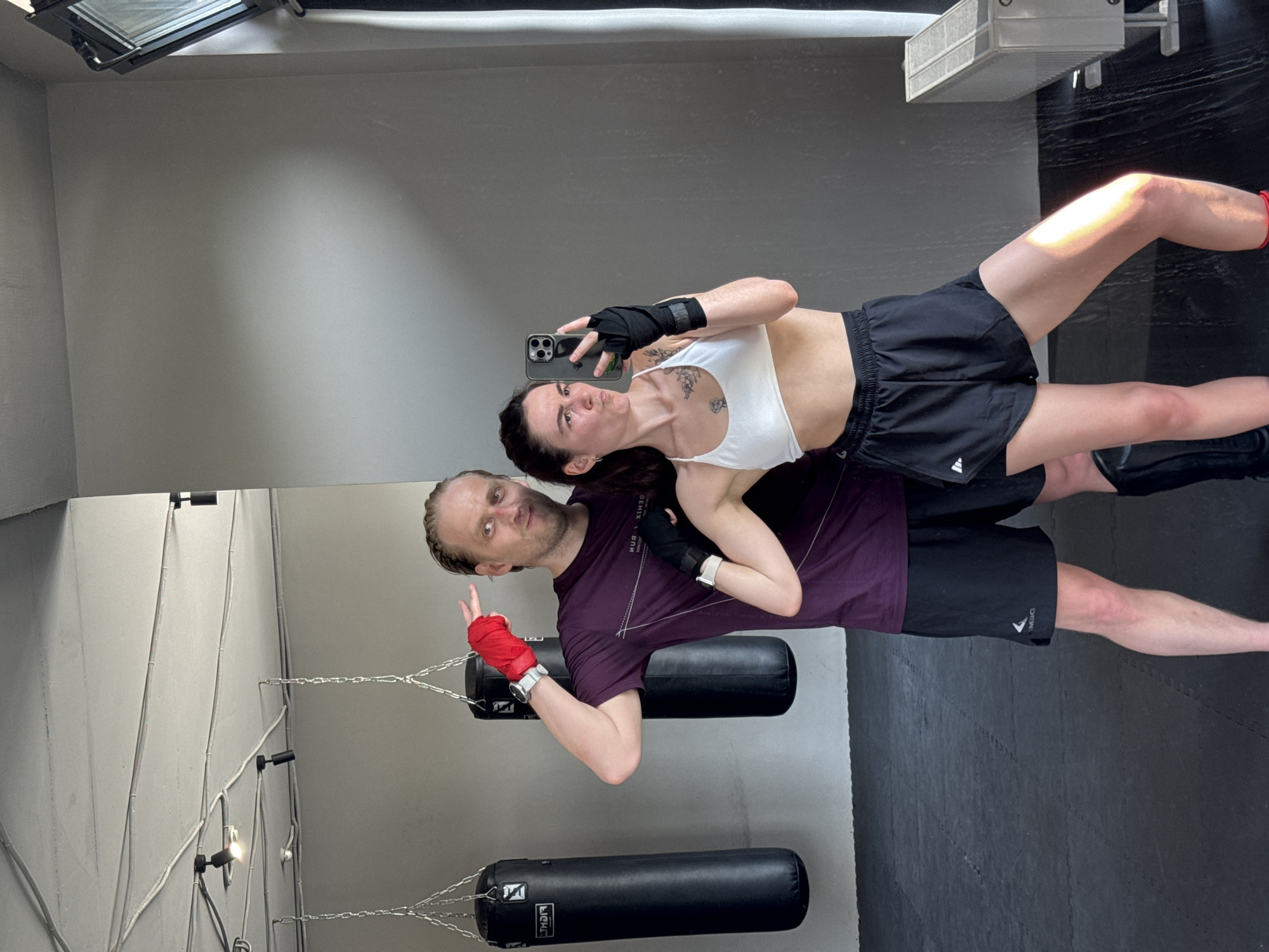 Gym selfie captured at boxing facility in Tyumen