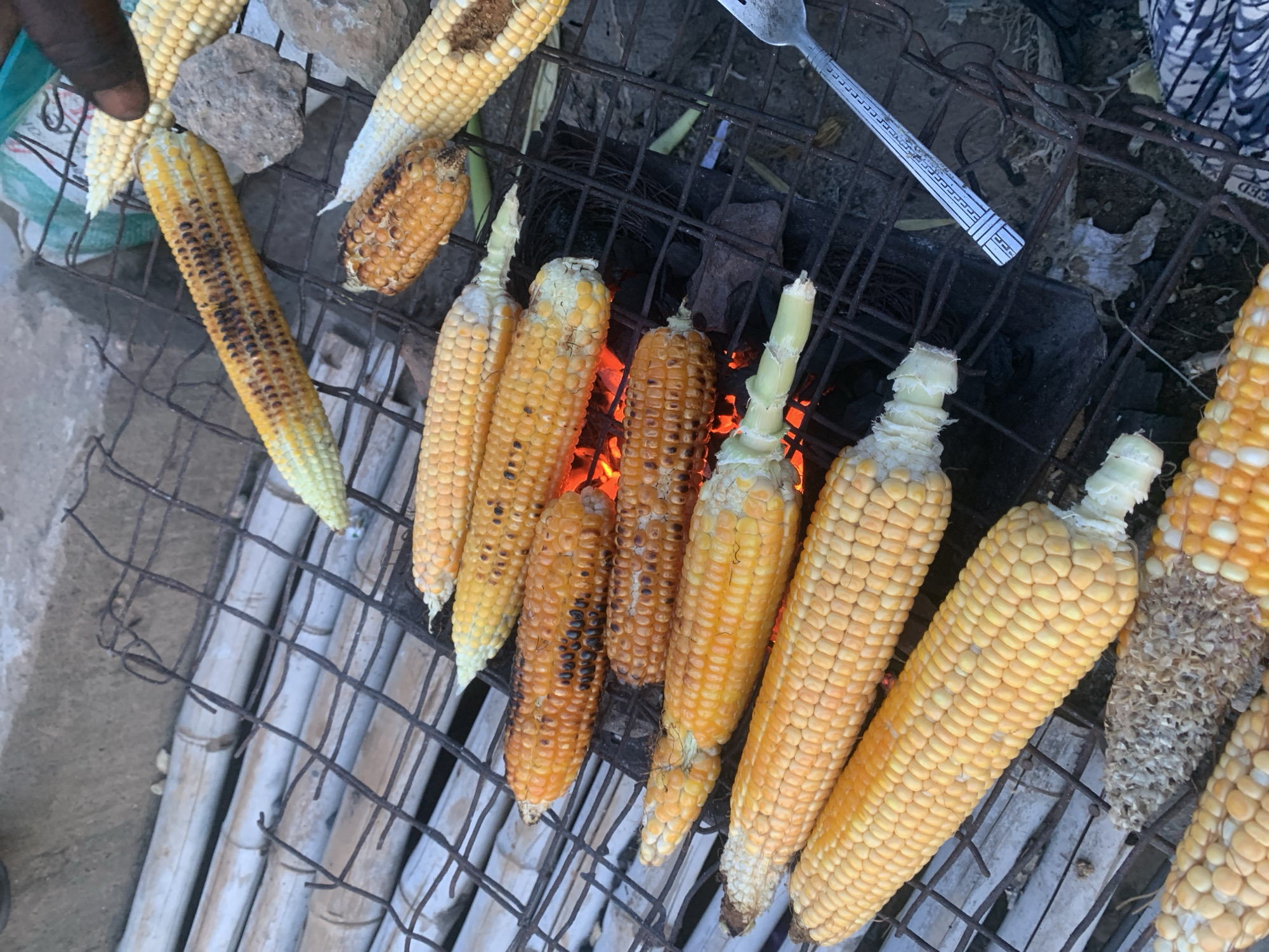 Roadside corn roasting in Keffi, Nigeria