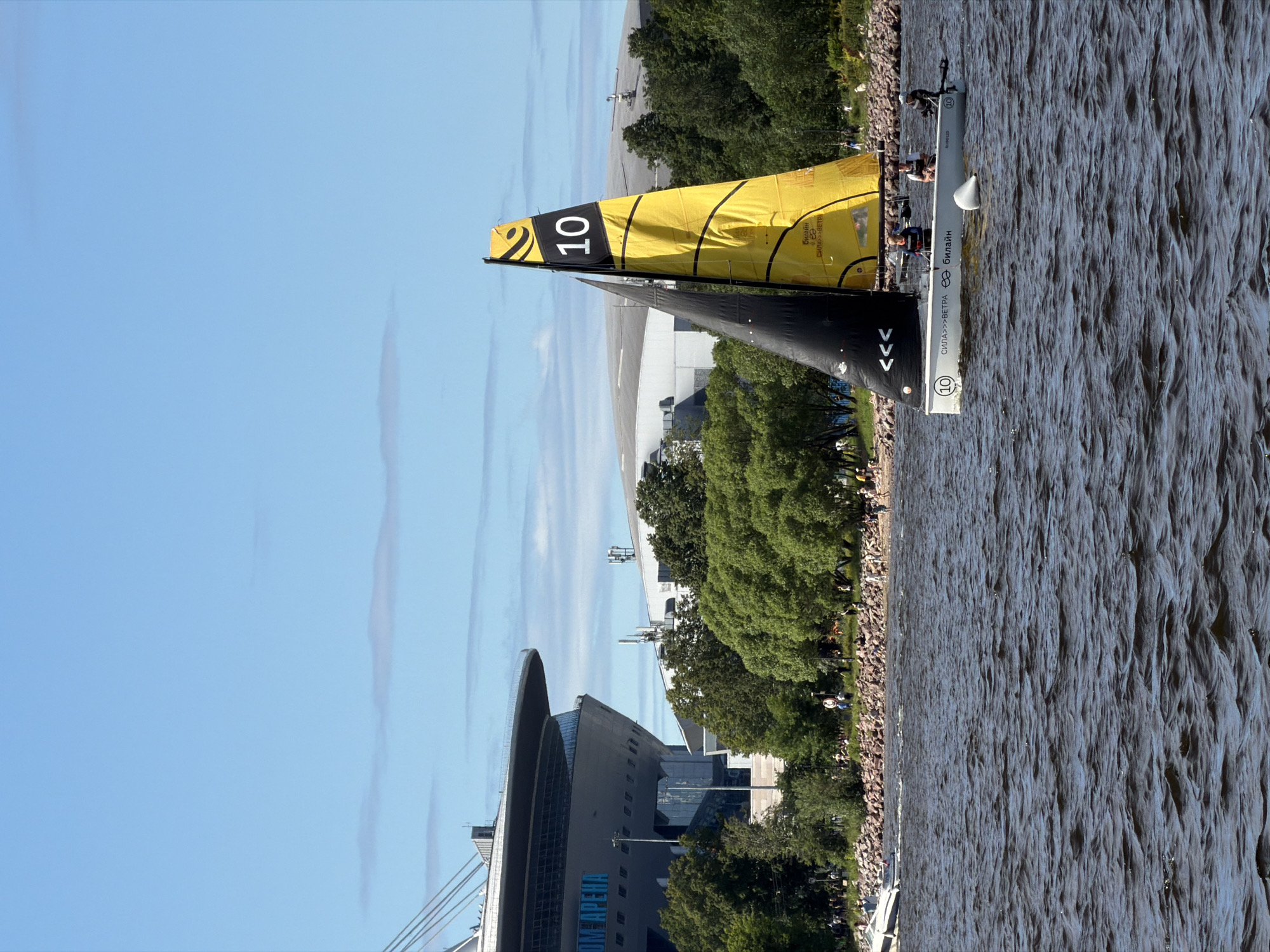 Sailing regatta on the Neva with Saint Petersburg landmarks as backdrop