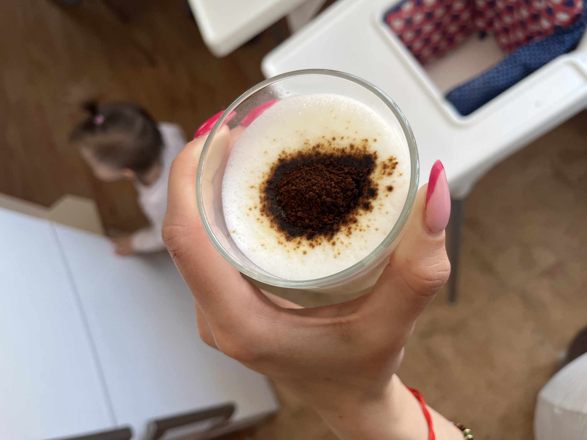 Morning coffee and toddler walk documented in Pernik, Bulgaria