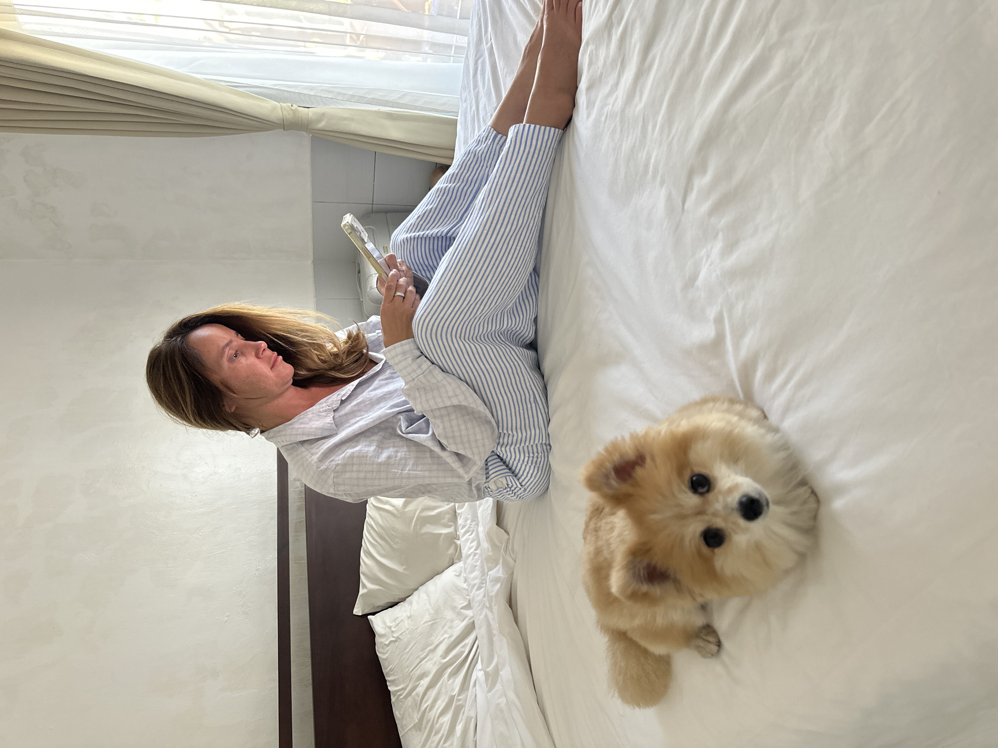Slow hotel morning in Bali with a Pomeranian in tow