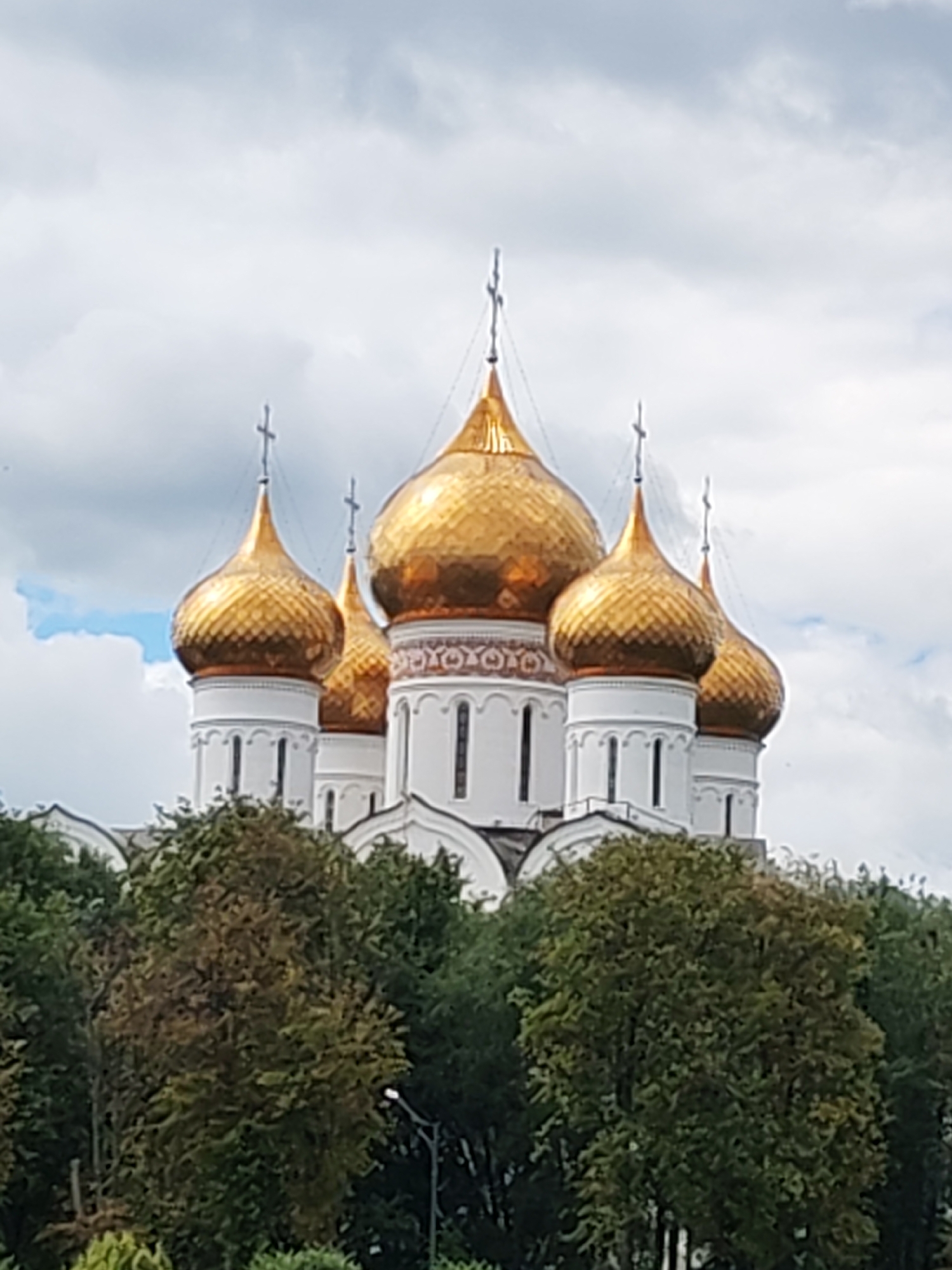 Yaroslavl's golden-domed Assumption Cathedral on a June morning