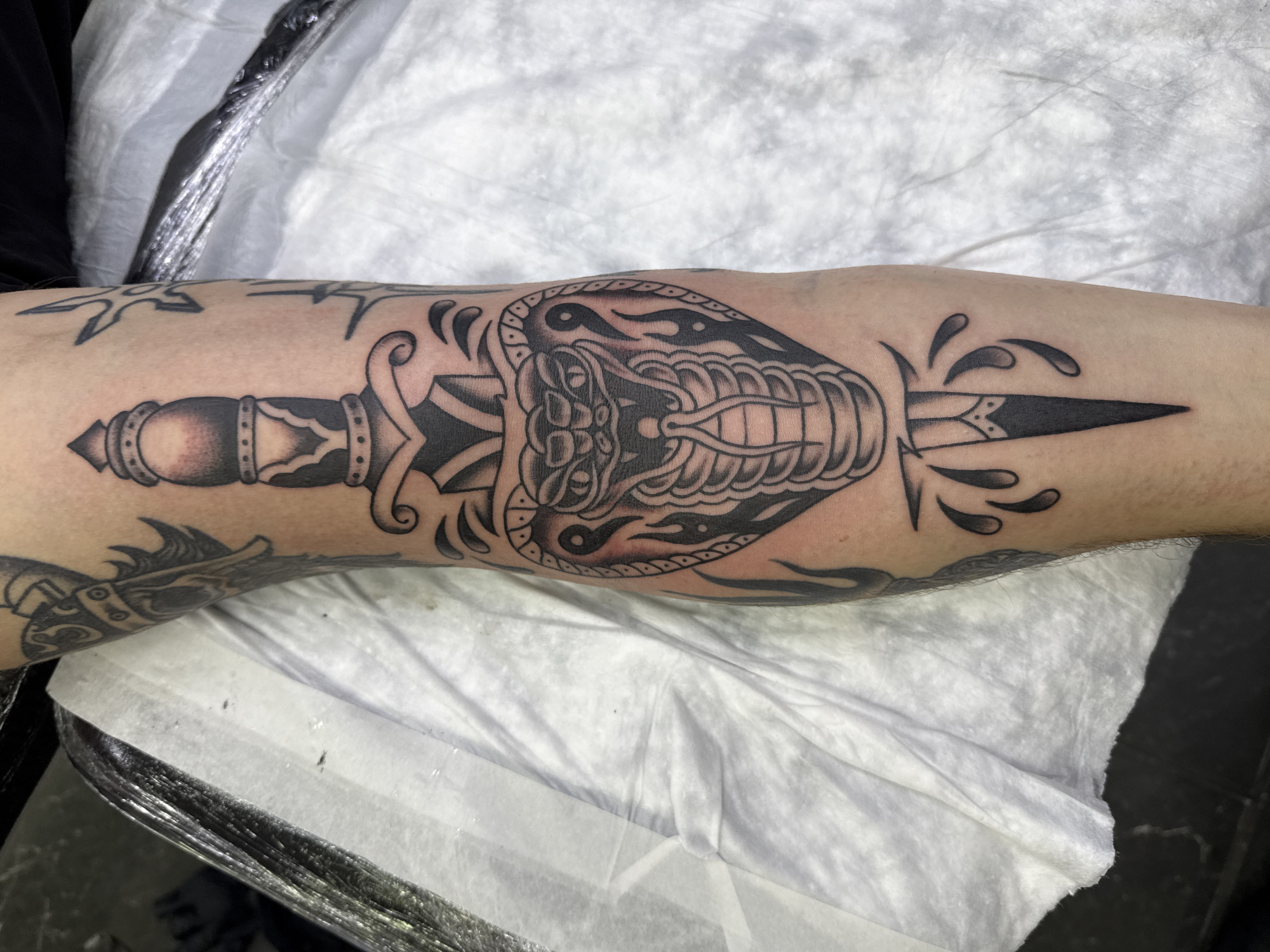 Snake and dagger tattoo observed in Moscow
