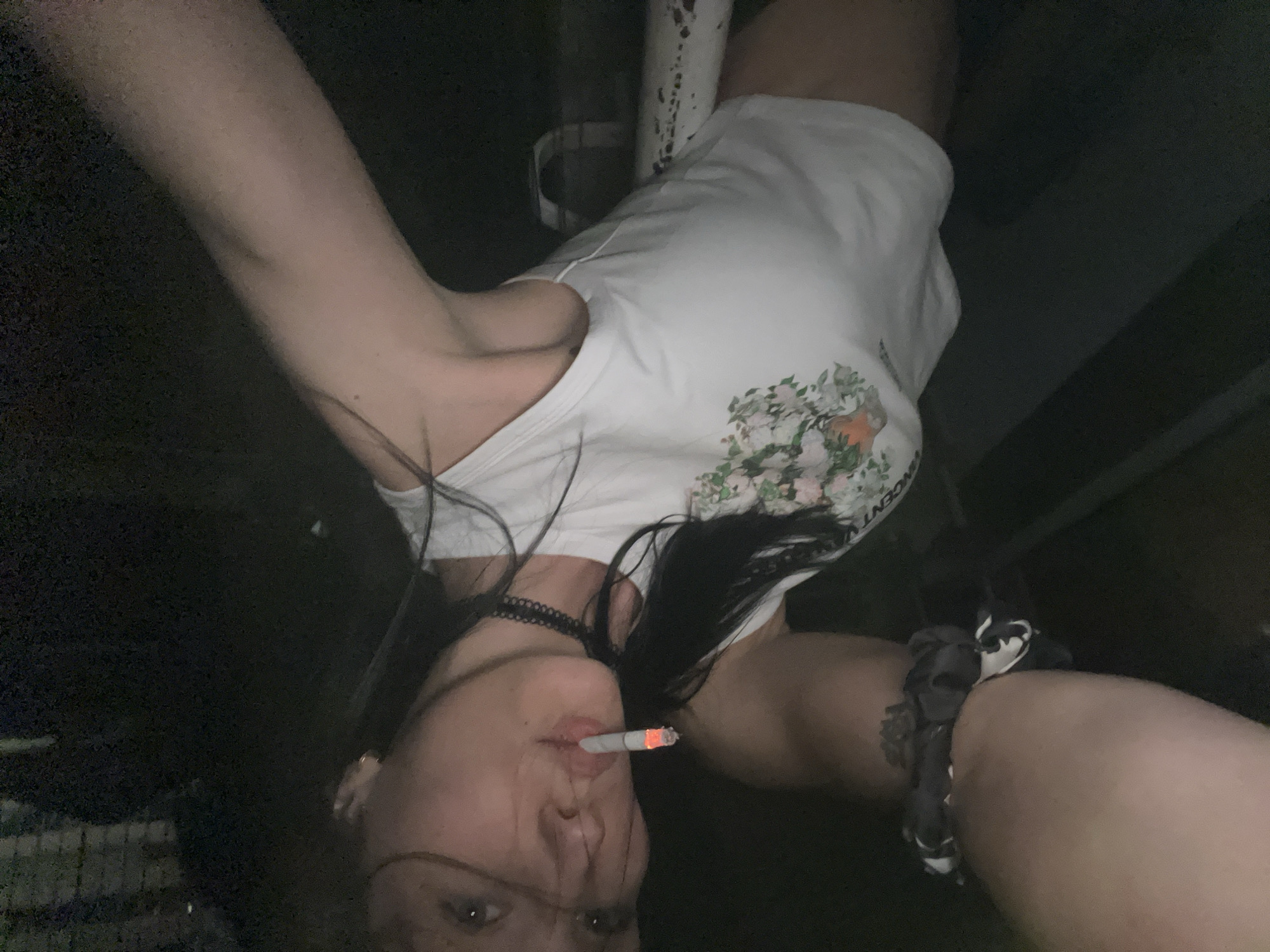 Person smoking cigarette outdoors at night captured in photos