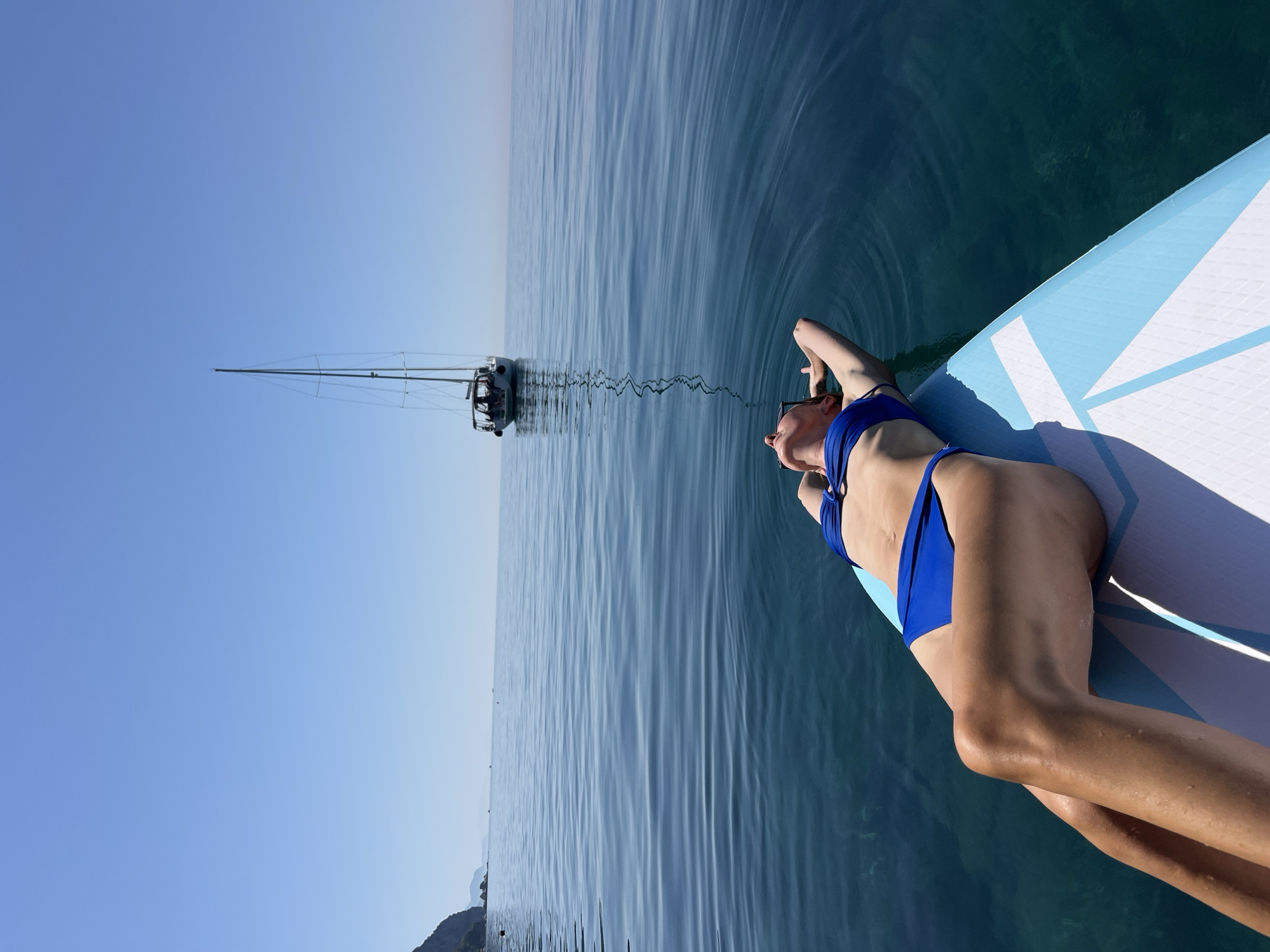 Sunbathing on a paddleboard off the Montenegro coast