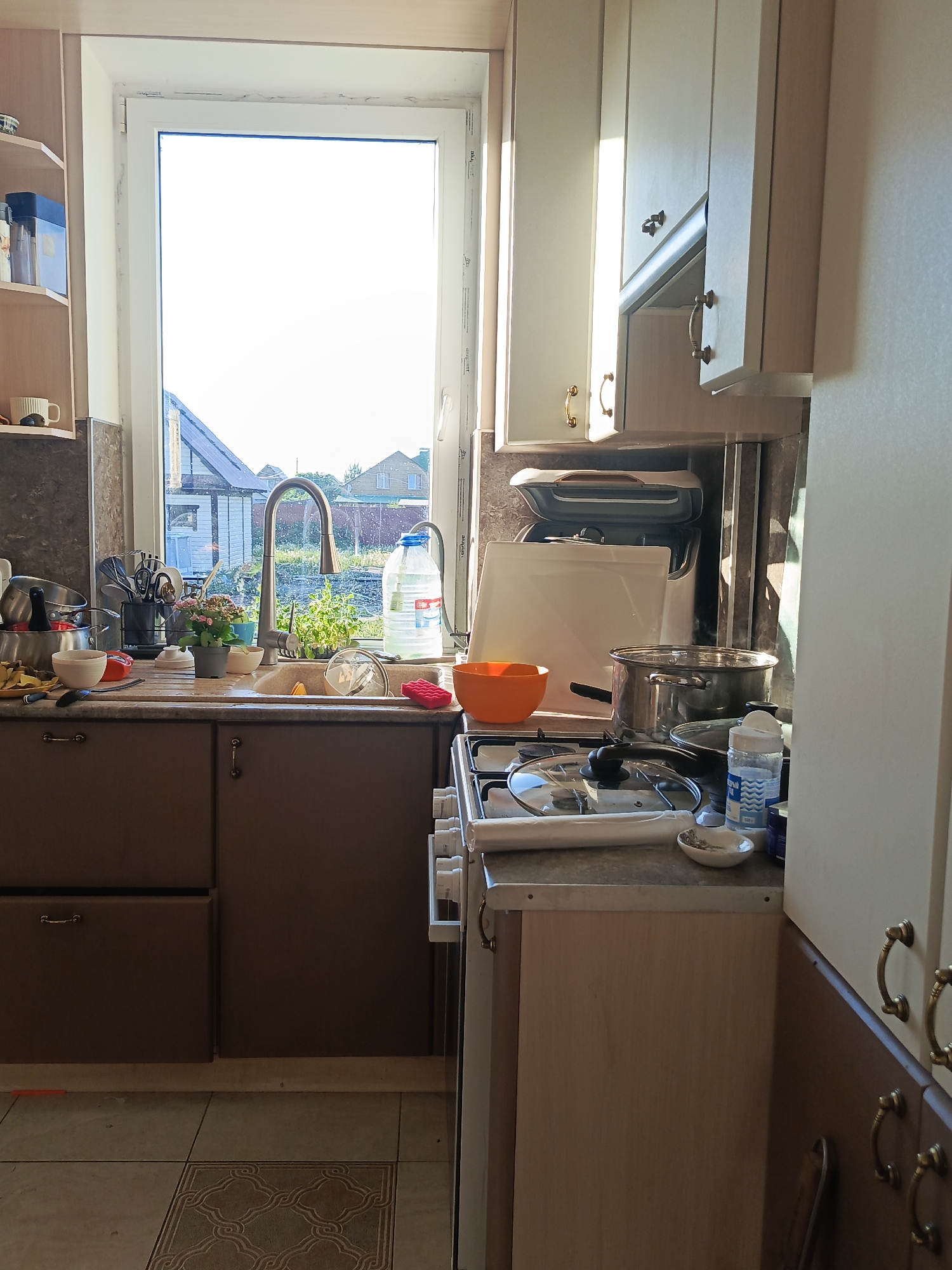 Domestic life glimpses: kitchen chores, gardening, pool maintenance captured