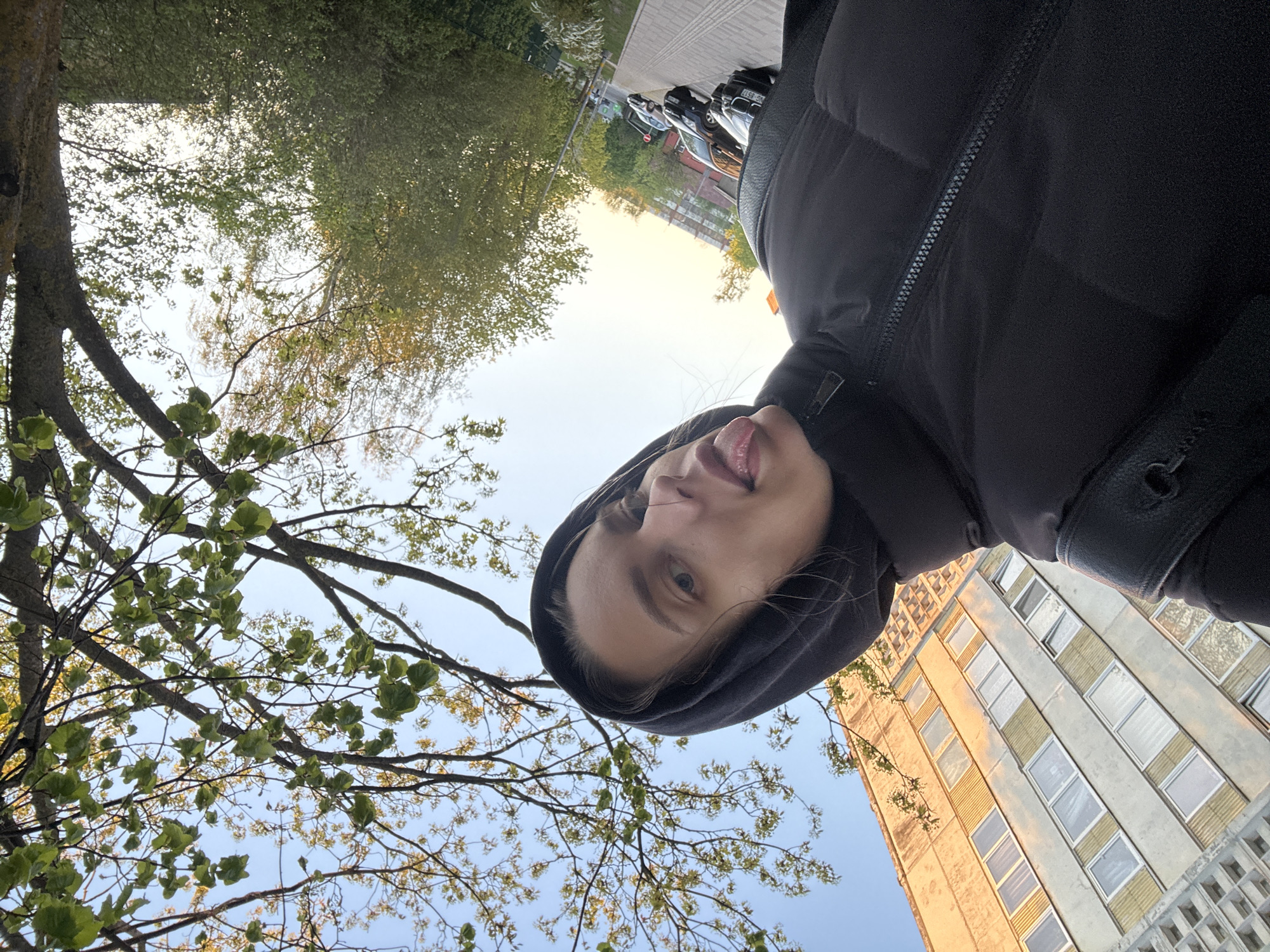 Person documents selfie walk through Liepaja, Latvia streets