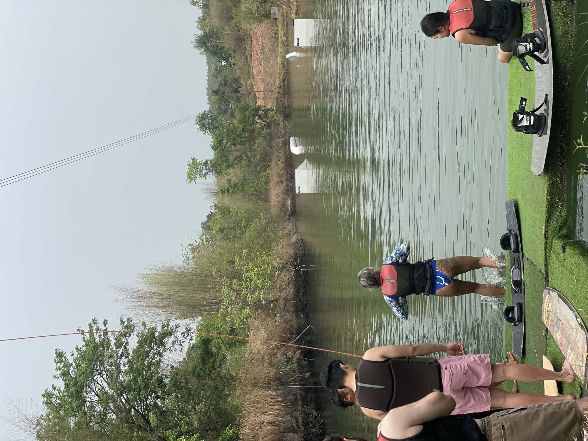 Morning recreation activities documented at Thailand wakeboarding park