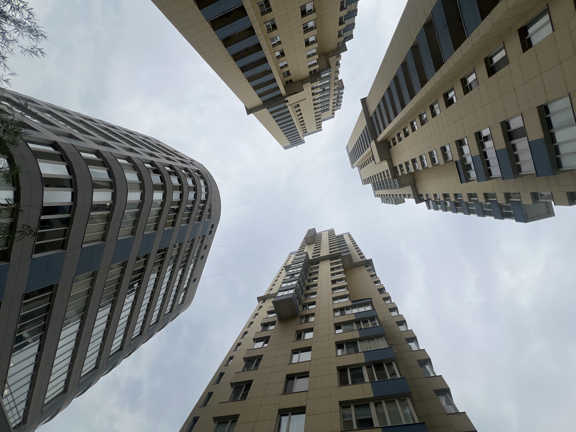 Moscow residential complex photographed from ground level