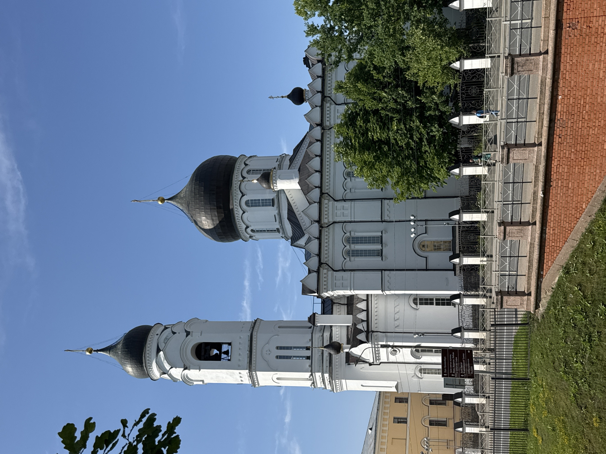 Sunny afternoon at a Lomonosov church and plaza