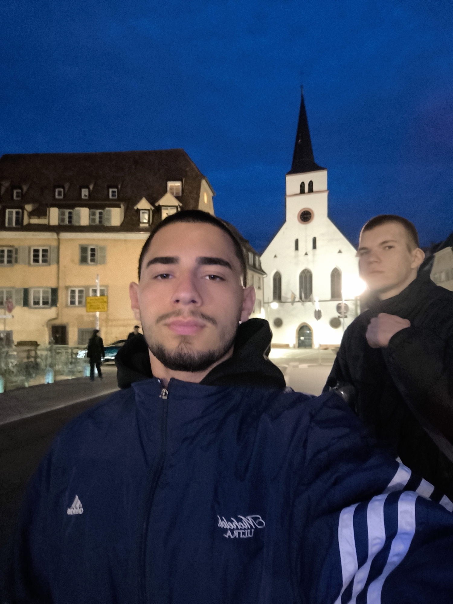Two men photographed outside Protestant church in Strasbourg