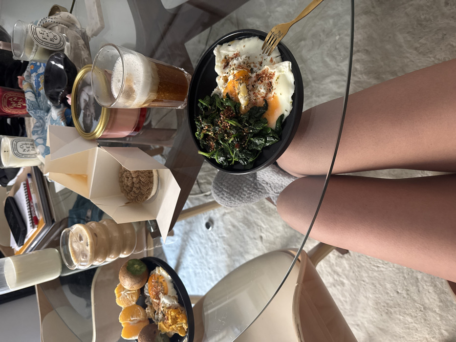 Morning meal documented from multiple angles in Paris home