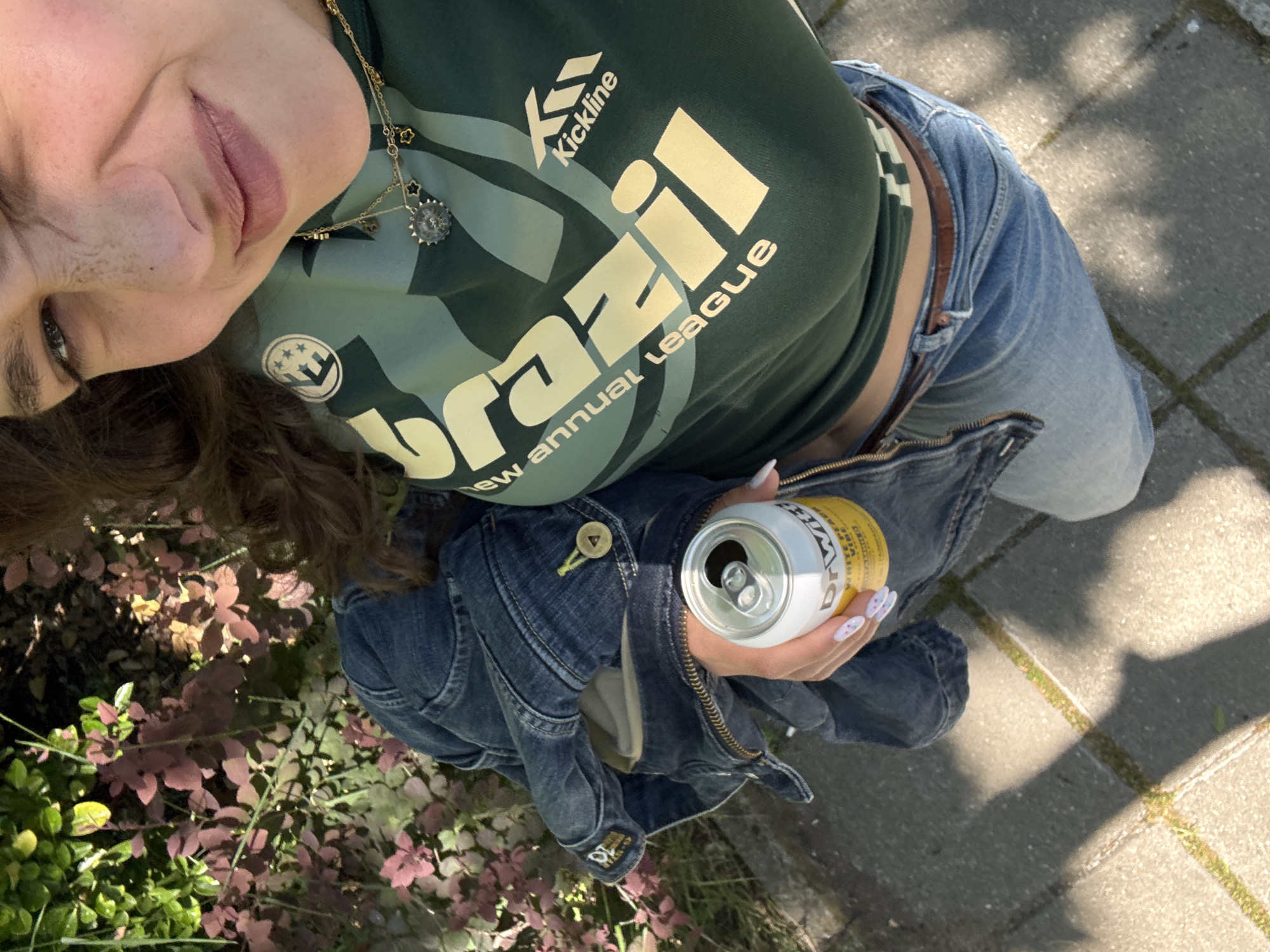 Woman takes selfie under clear skies in Burgas, Bulgaria
