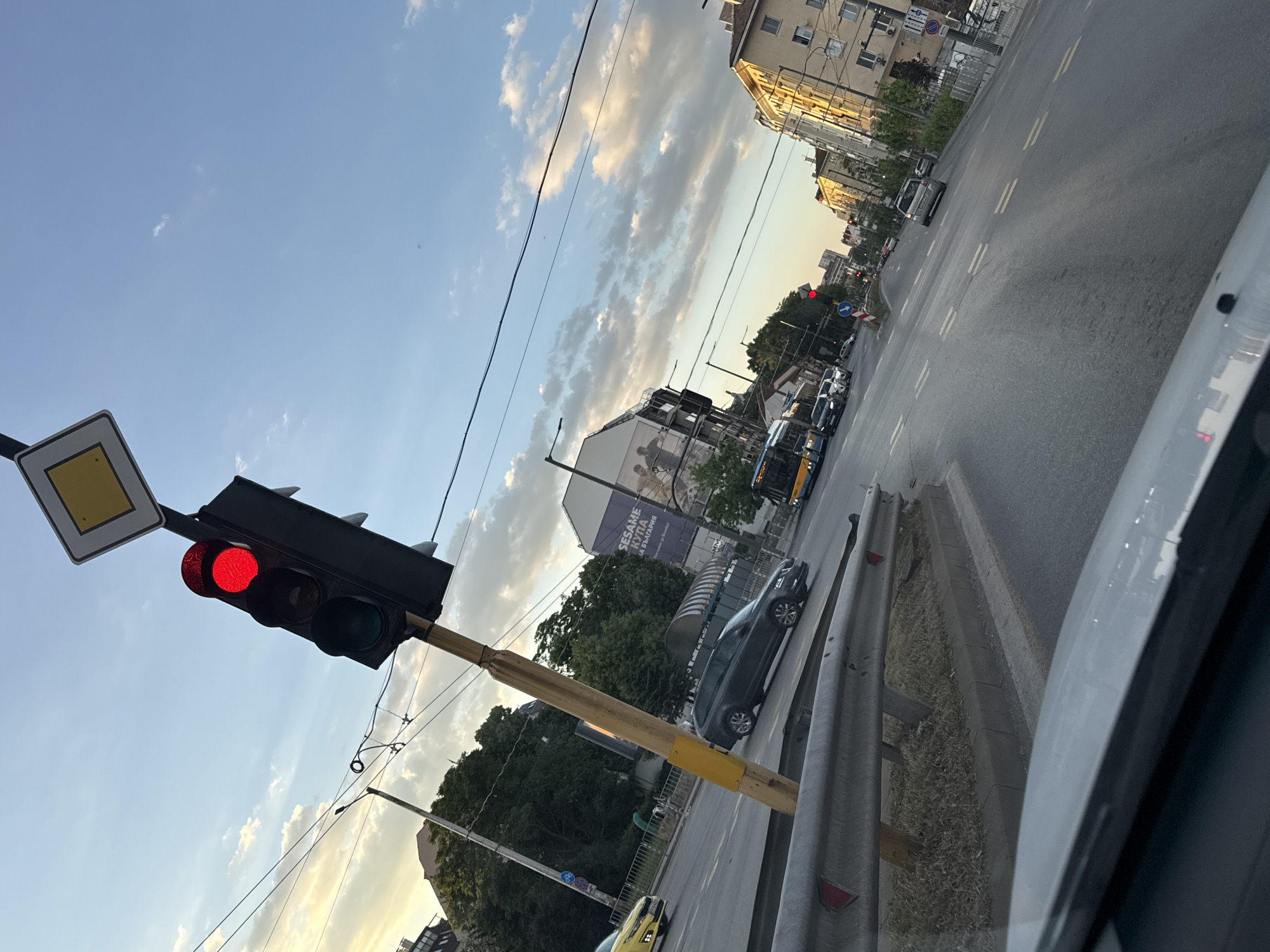 Traffic stop at red light in Sofia, Bulgaria