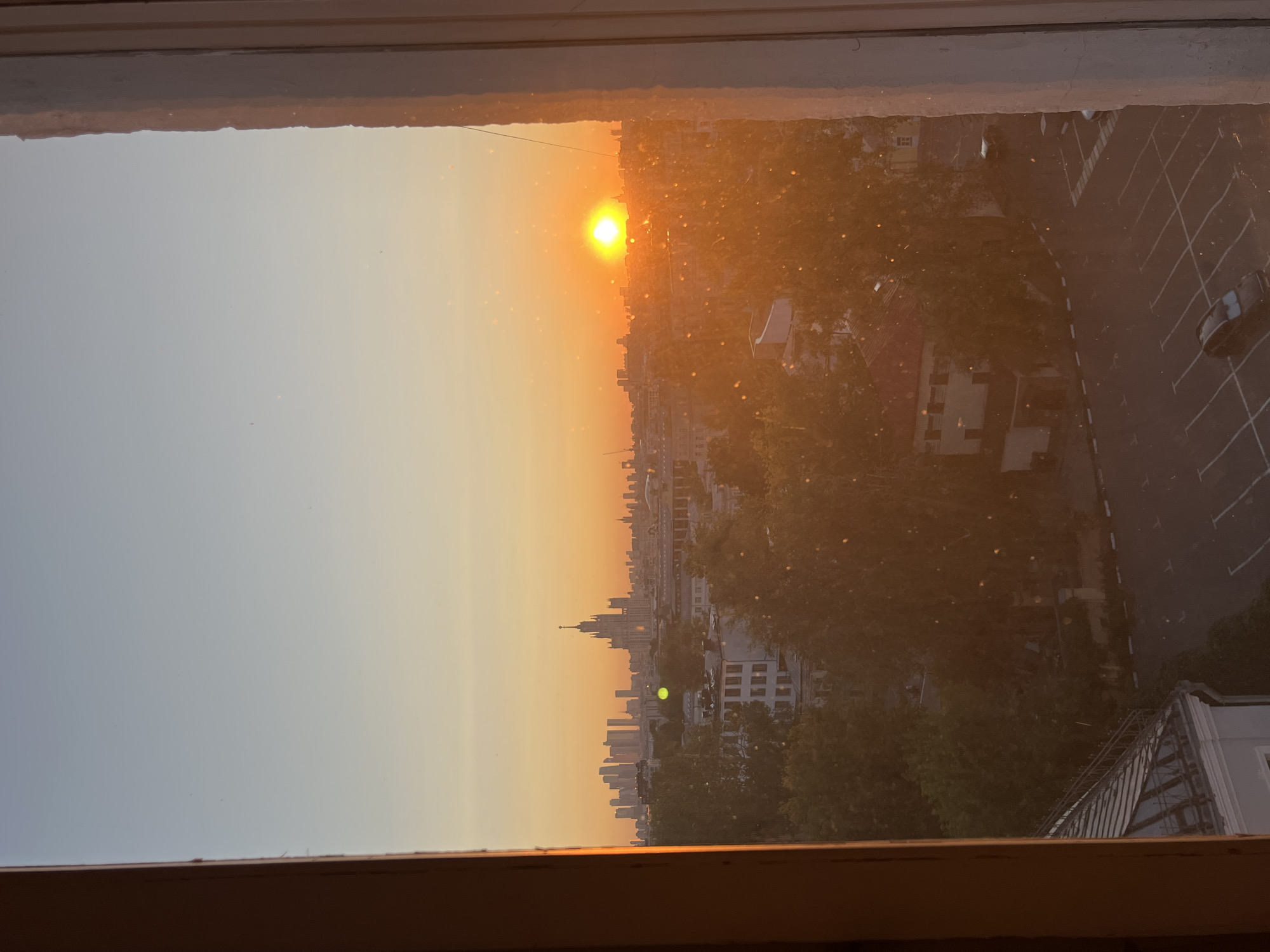 Moscow skyline at golden hour, Seven Sisters on the horizon