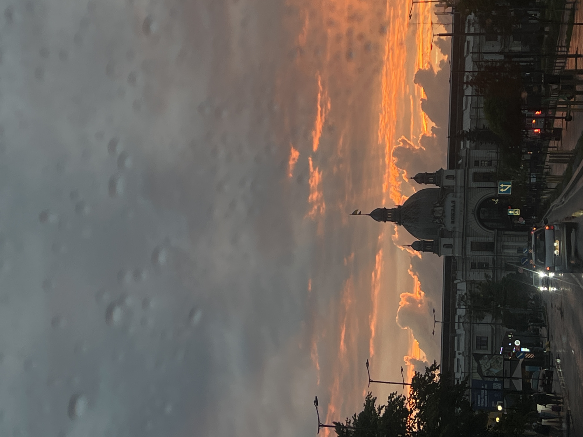 Post-rain sunset over Lviv's train station district