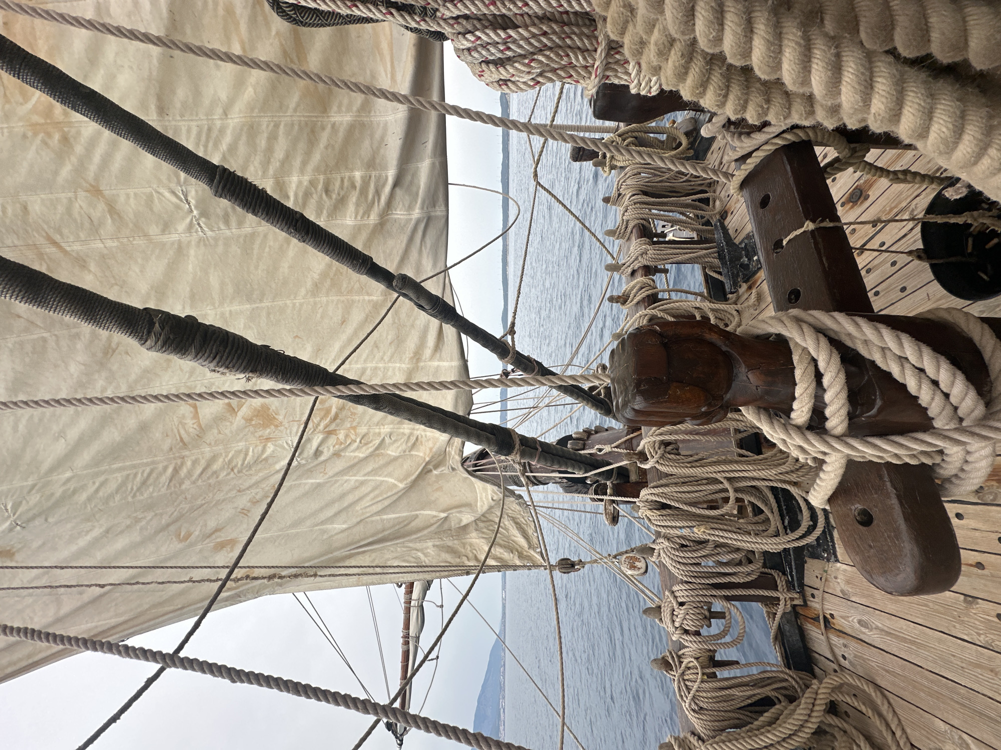 Traditional tall ship sails Turkish waters with classic rigging