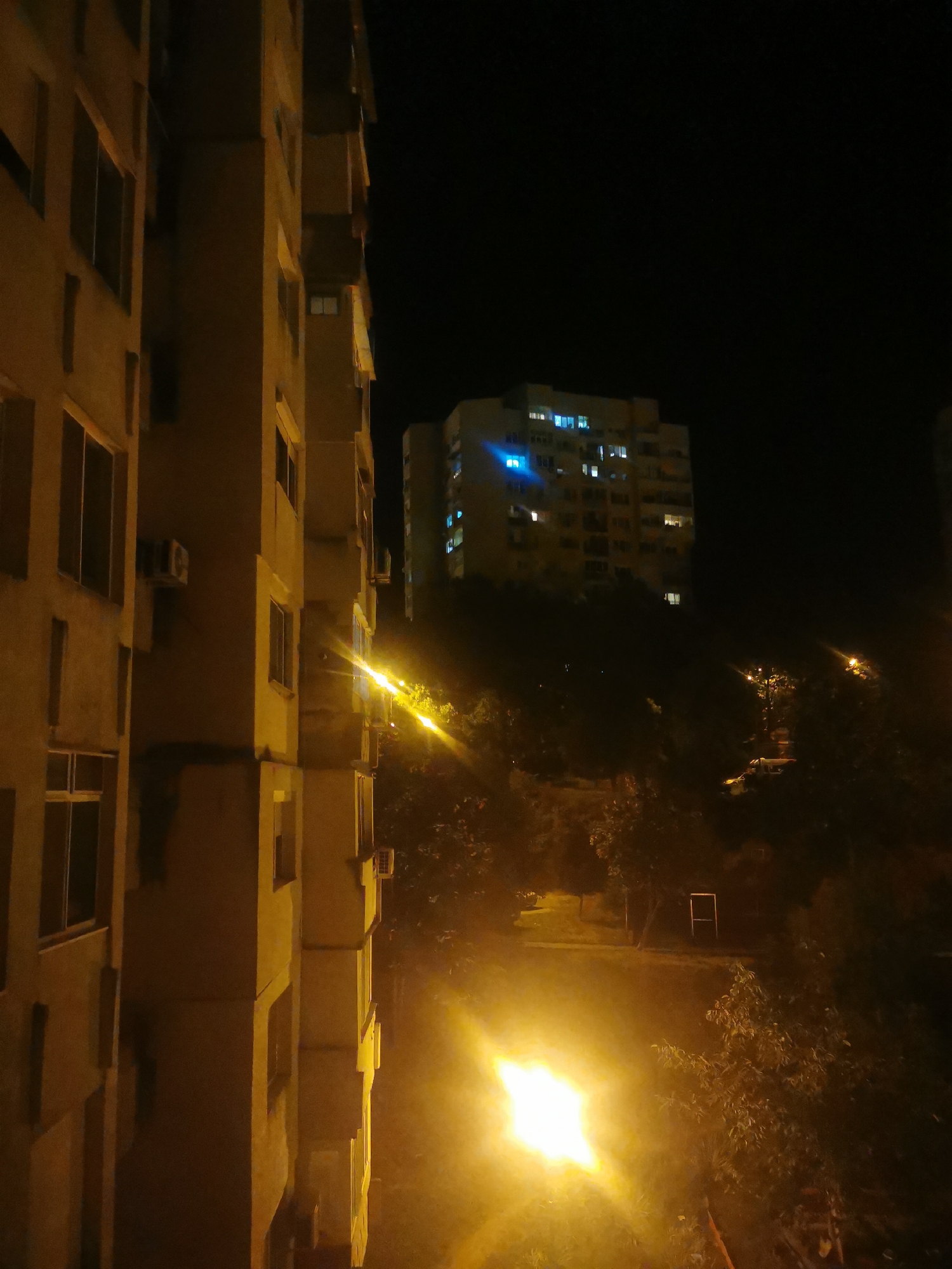 Nighttime residential high-rise, Stara Zagora, Bulgaria