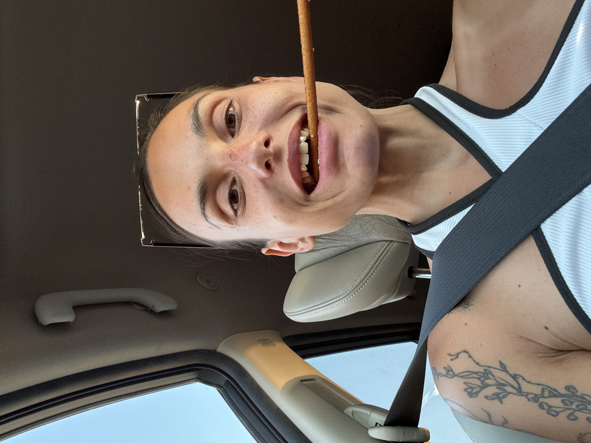 Snacking on a pretzel stick mid-ride through Bulgaria