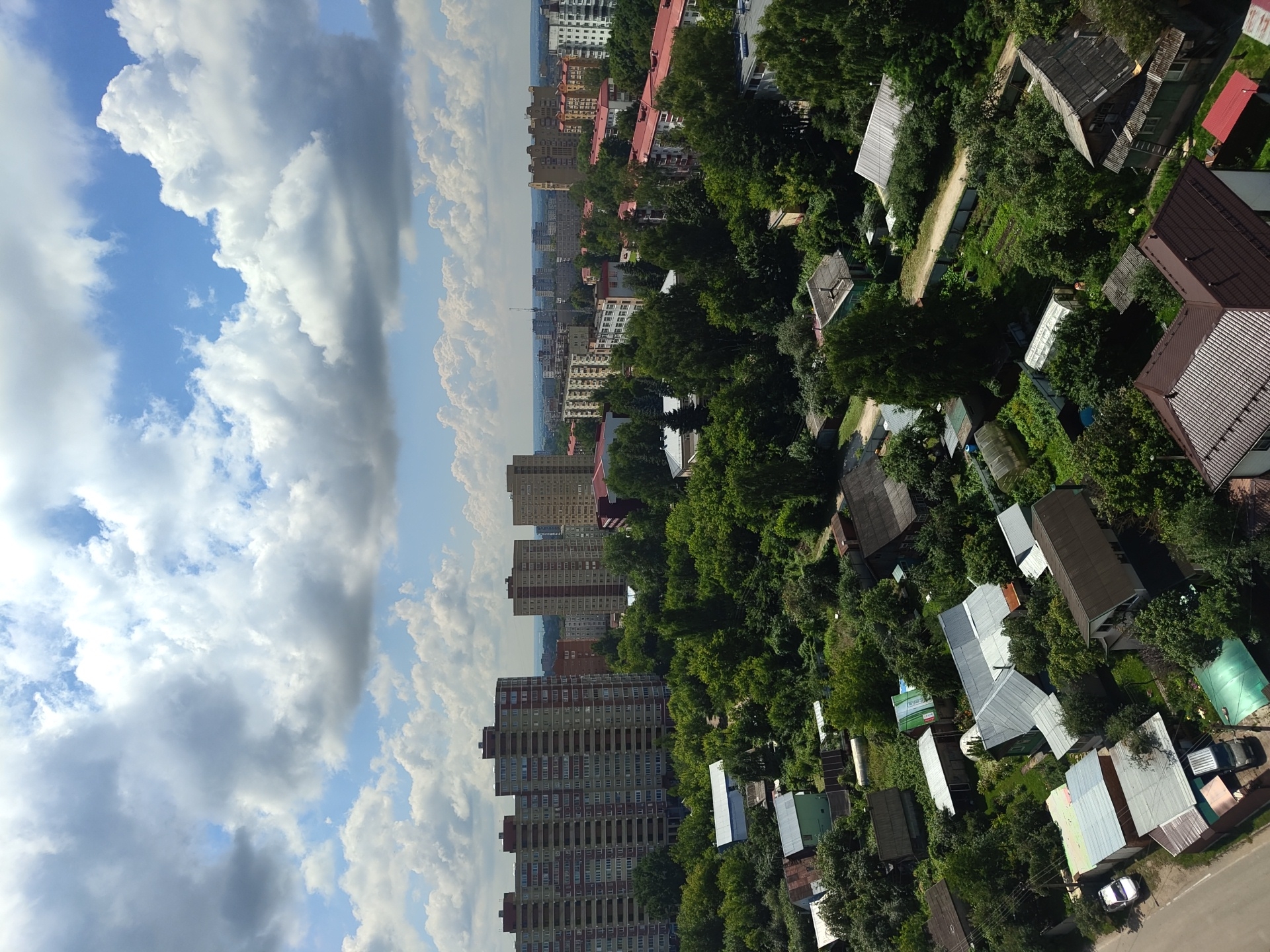 Aerial survey of Ramenskoye's urban landscape on a summer morning