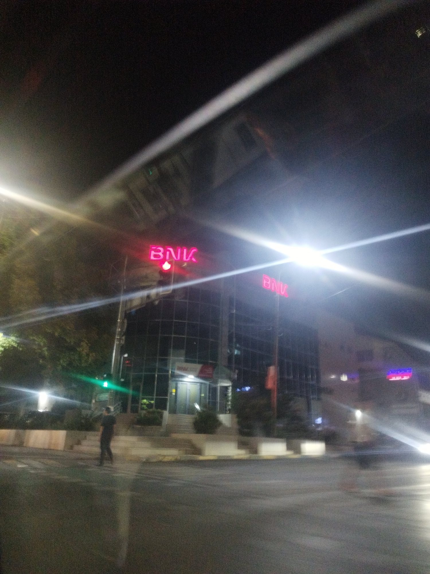 Night drive through central Shymkent streets