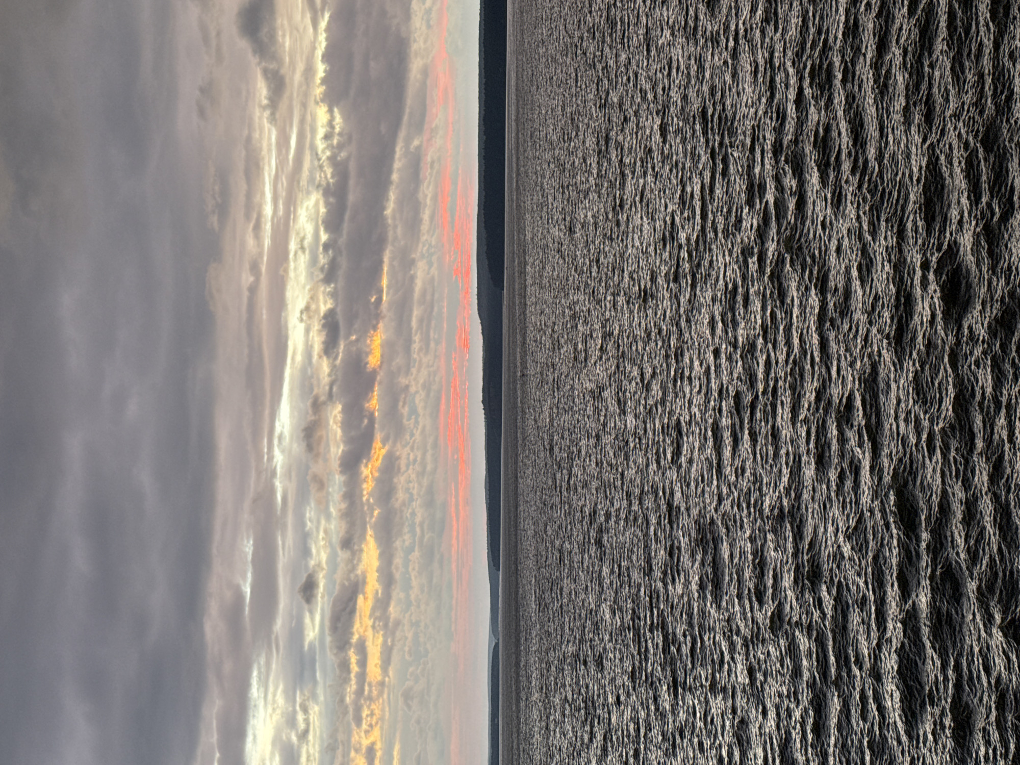 Sunset over choppy water near Votkinsk's wooded shoreline