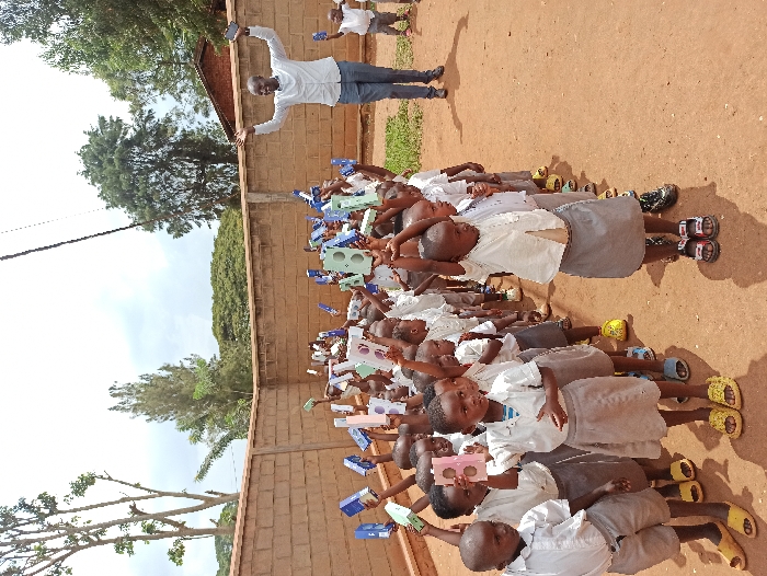 School children gather for activity in Sake, Rwanda