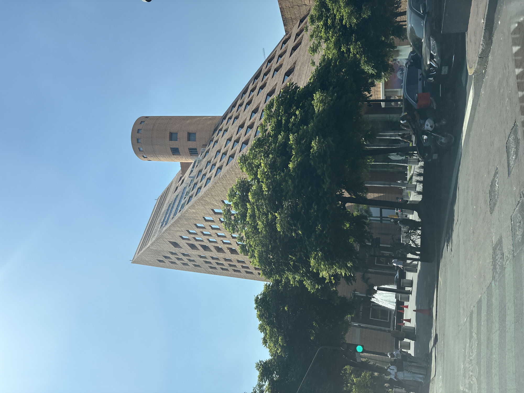 Tall brick tower building documented in Mexico City