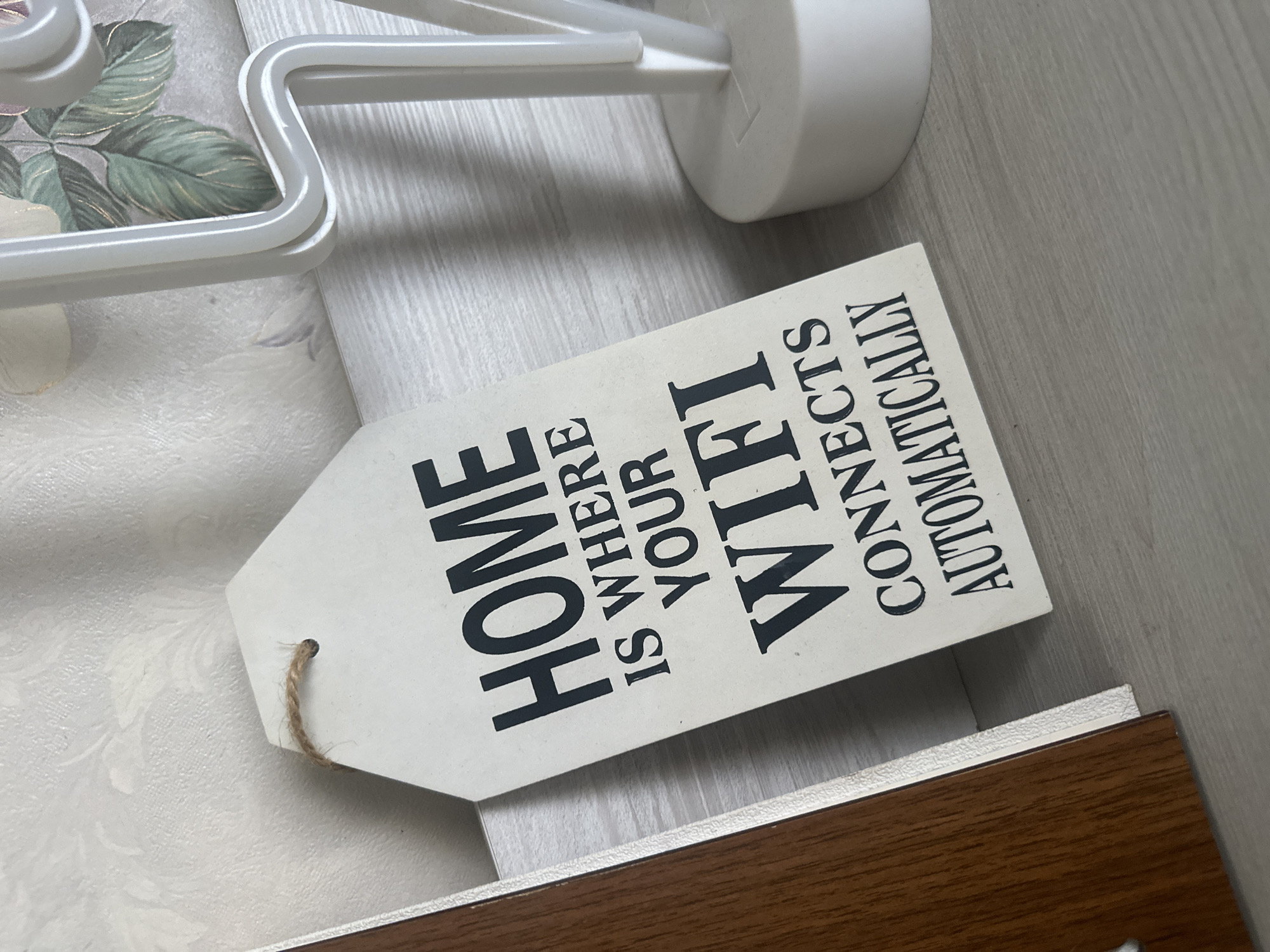 Humorous WiFi-themed home decor tag spotted in Bulgarian village